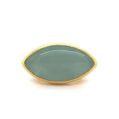 Gurhan Pandora 24k Yellow Gold Marquise Shaped Green Chalcedony Gemstone Ring