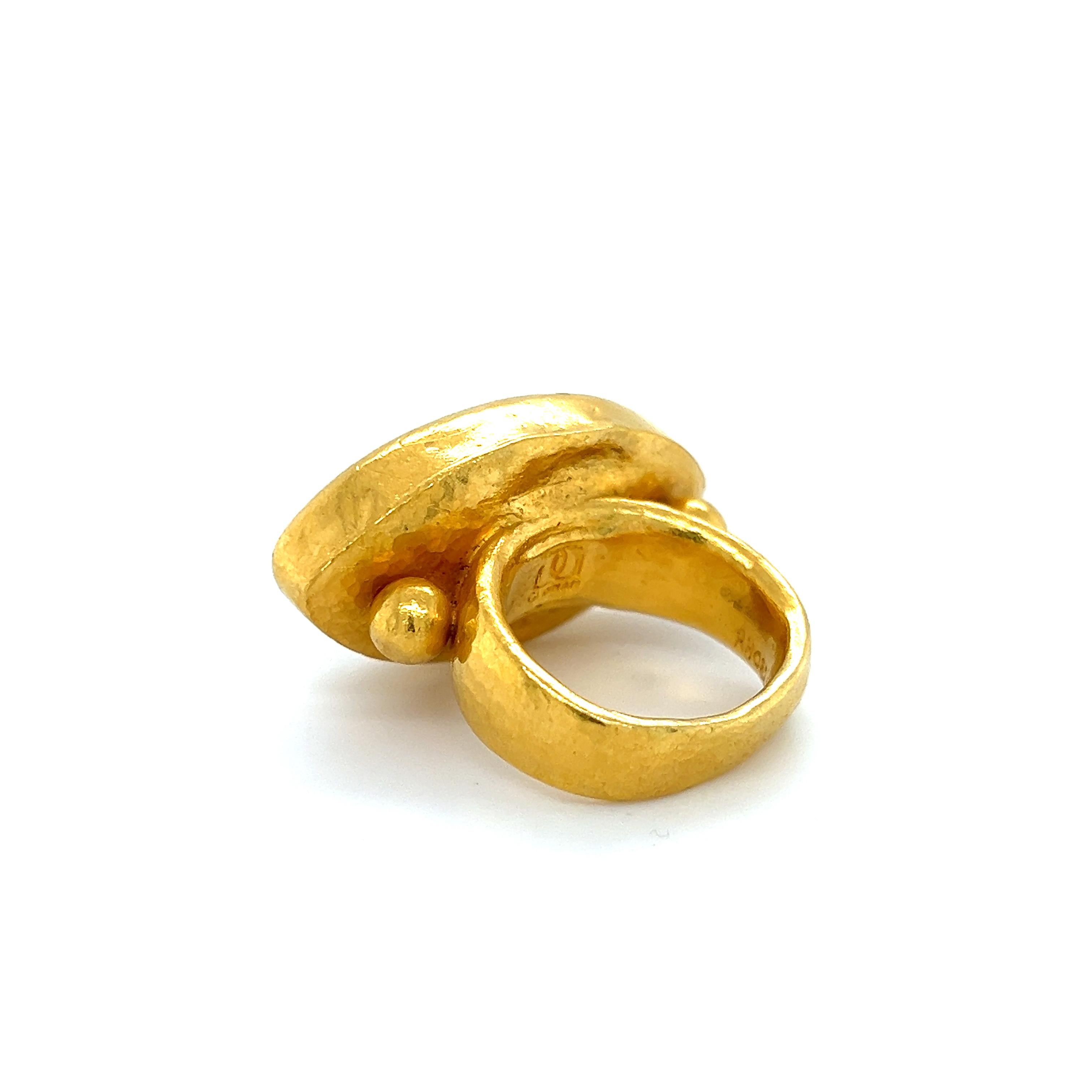 Renaissance Gurhan Pandora 24k Yellow Gold Marquise Shaped Green Chalcedony Gemstone Ring For Sale