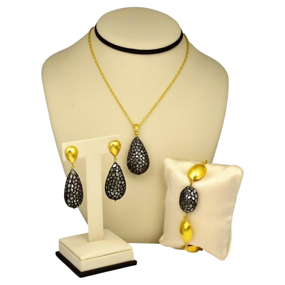 Gurhan "Pastiche" Rose Cut Diamond Spheres Set in 24k Gold & Sterling Silver Set For Sale