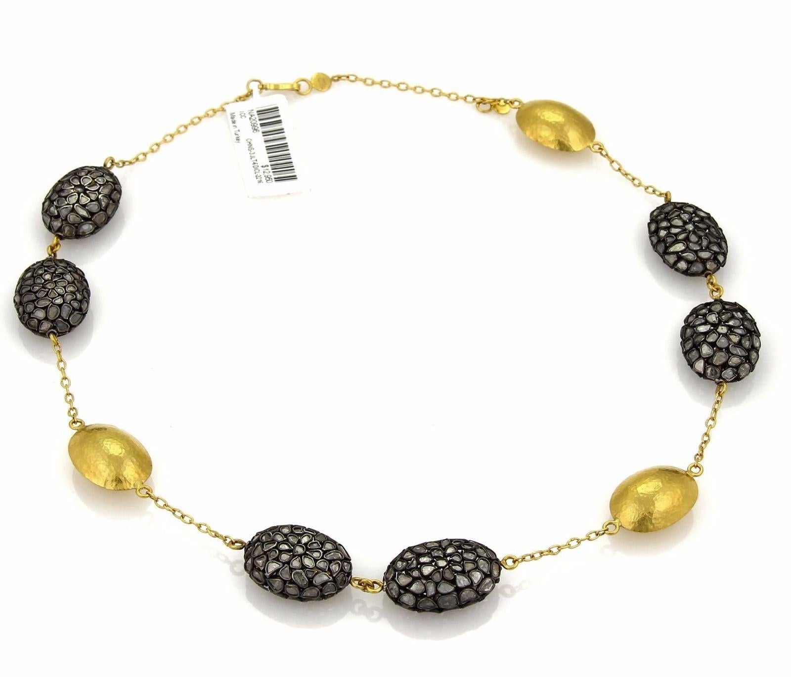 Moderno Gurhan Pastiche Collana con diamanti a fette in oro 24k e sterlina in vendita