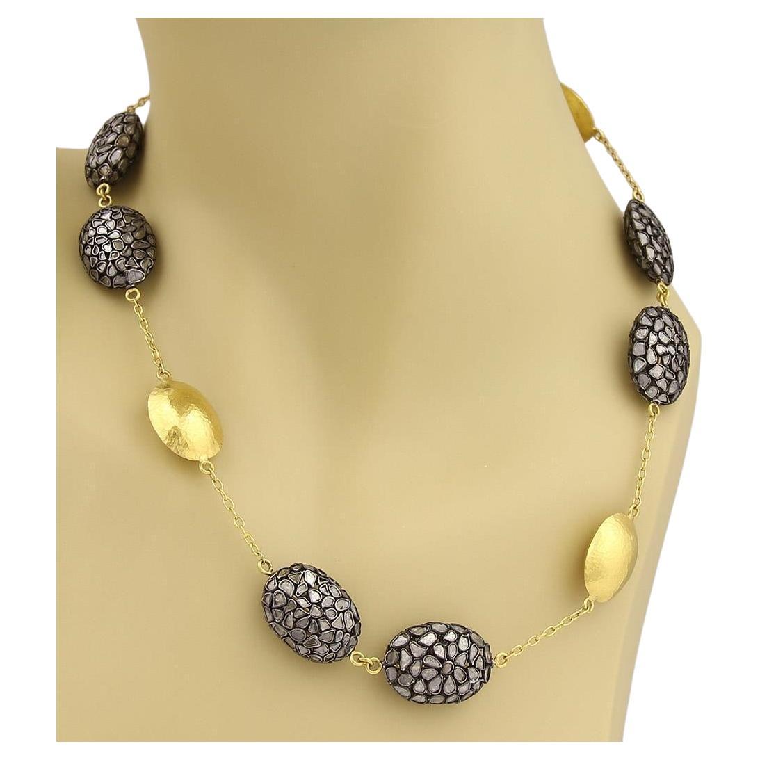 Gurhan Halskette, Pastiche geschliffene Diamanten 24k Gold & Sterling Station im Angebot