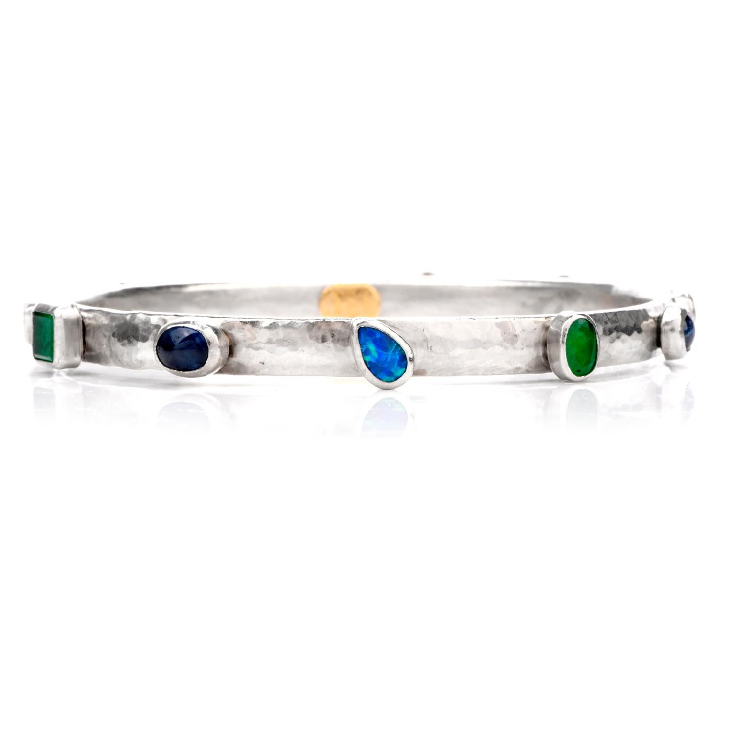 Pear Cut Gurhan Platinum Emerald Sapphire Opal Bangle Bracelet