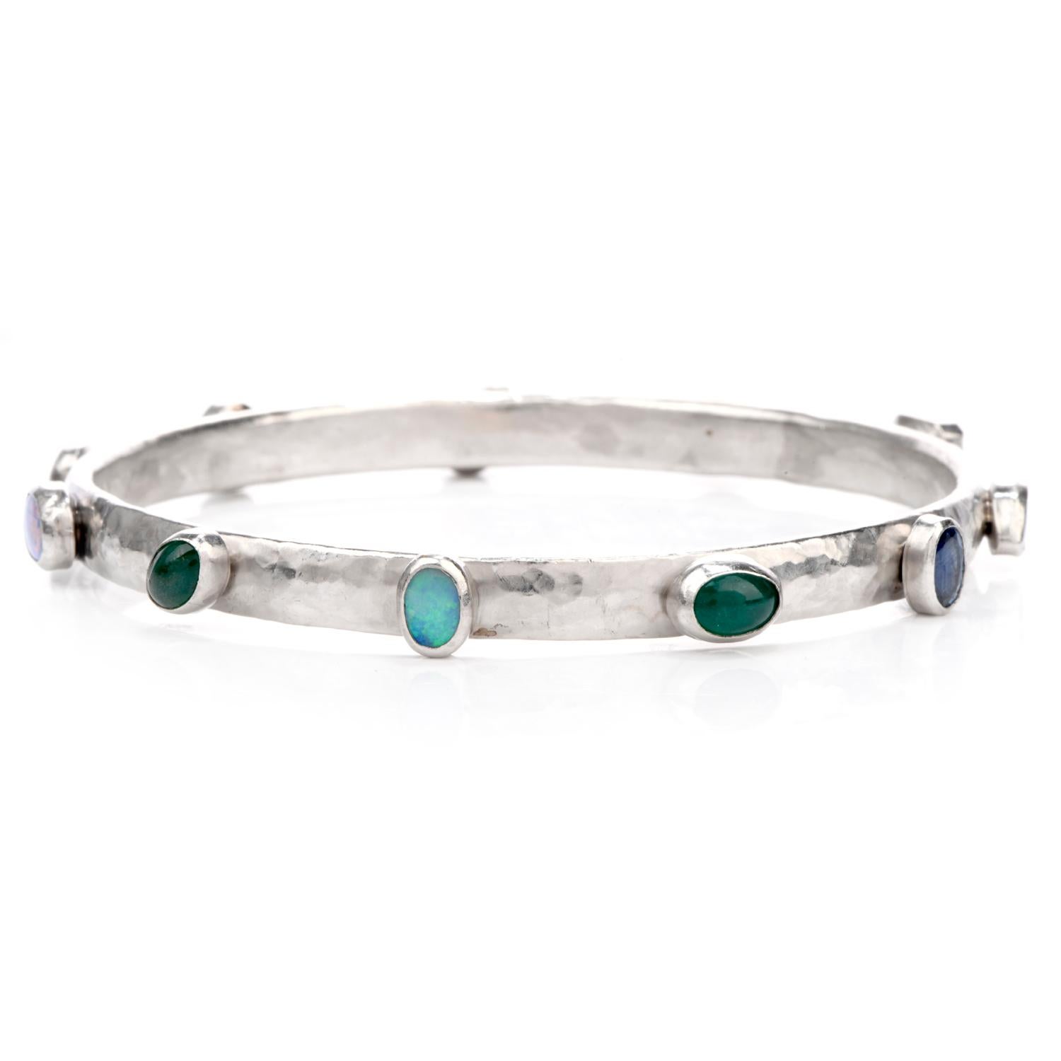 Gurhan Platinum Emerald Sapphire Opal Bangle Bracelet In Excellent Condition In Miami, FL