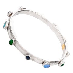 Gurhan Platinum Emerald Sapphire Opal Bangle Bracelet