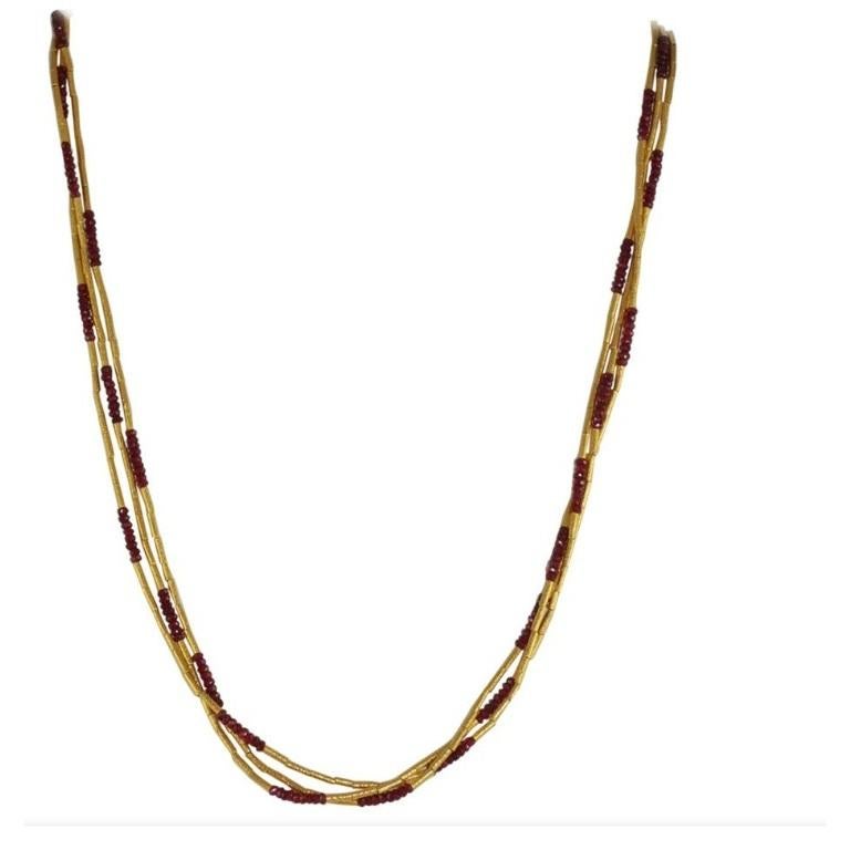 da uomo o donna Gurhan Rain Collection'S Collana in oro 22k con triplo filo di rubini e perline in vendita