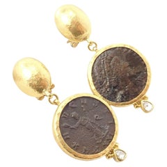 Gurhan Rose Cut Diamond Ancient Coin Signature Yellow Gold Earrings
