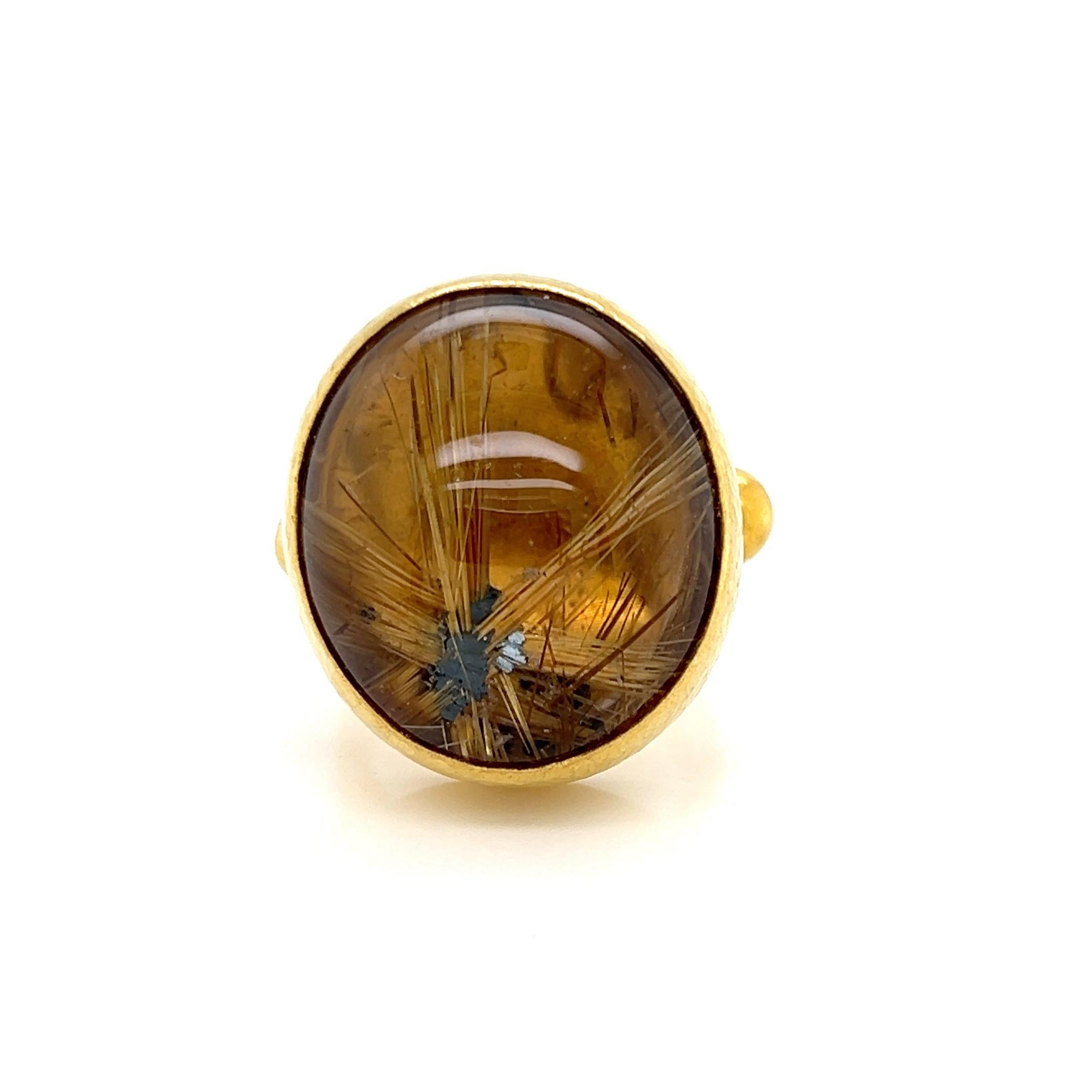 Anello cocktail con pietra d'oro Gurhan Rune in oro 24k e quarzo rutilato in vendita 6