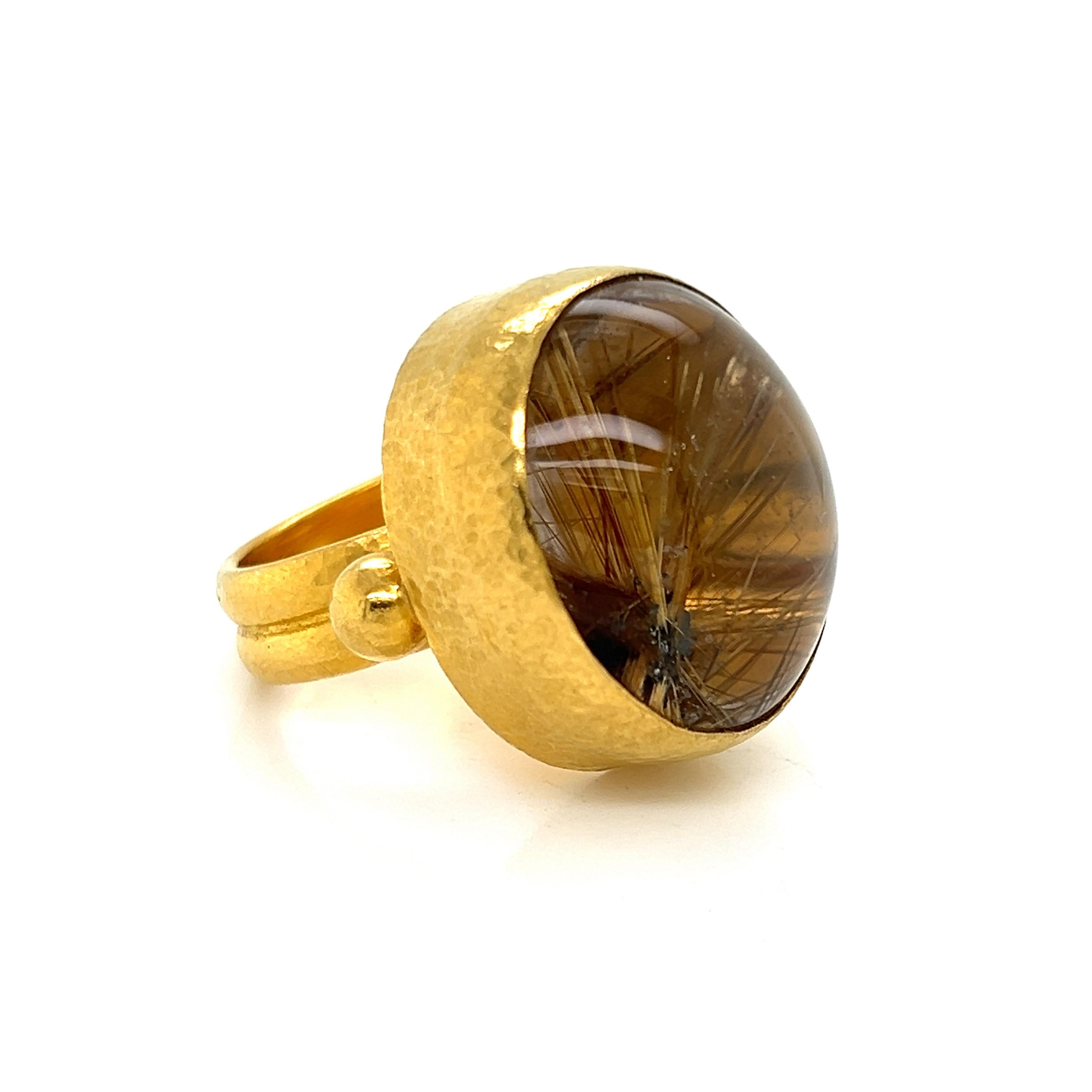 Moderno Anello cocktail con pietra d'oro Gurhan Rune in oro 24k e quarzo rutilato in vendita