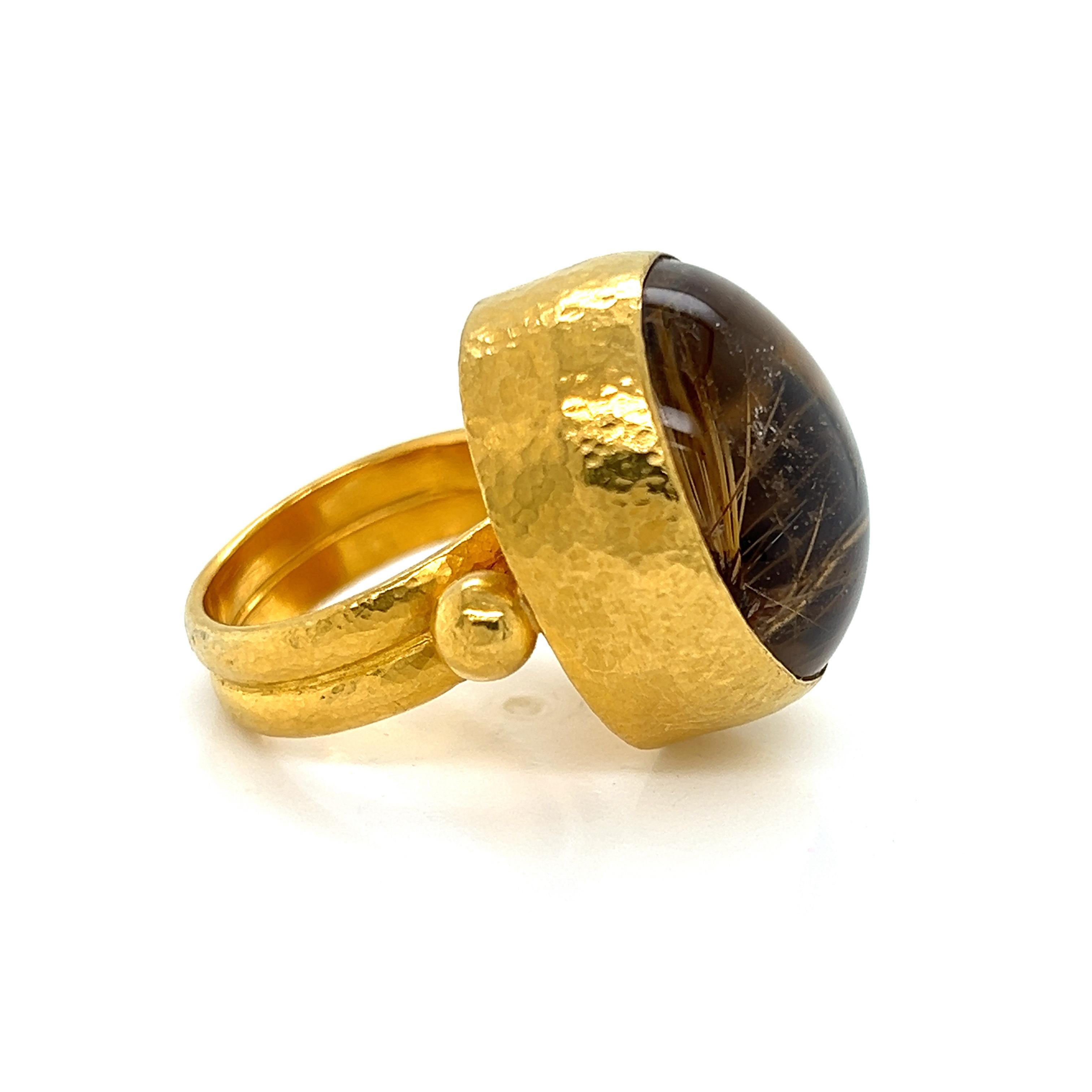 Anello cocktail con pietra d'oro Gurhan Rune in oro 24k e quarzo rutilato in vendita 1