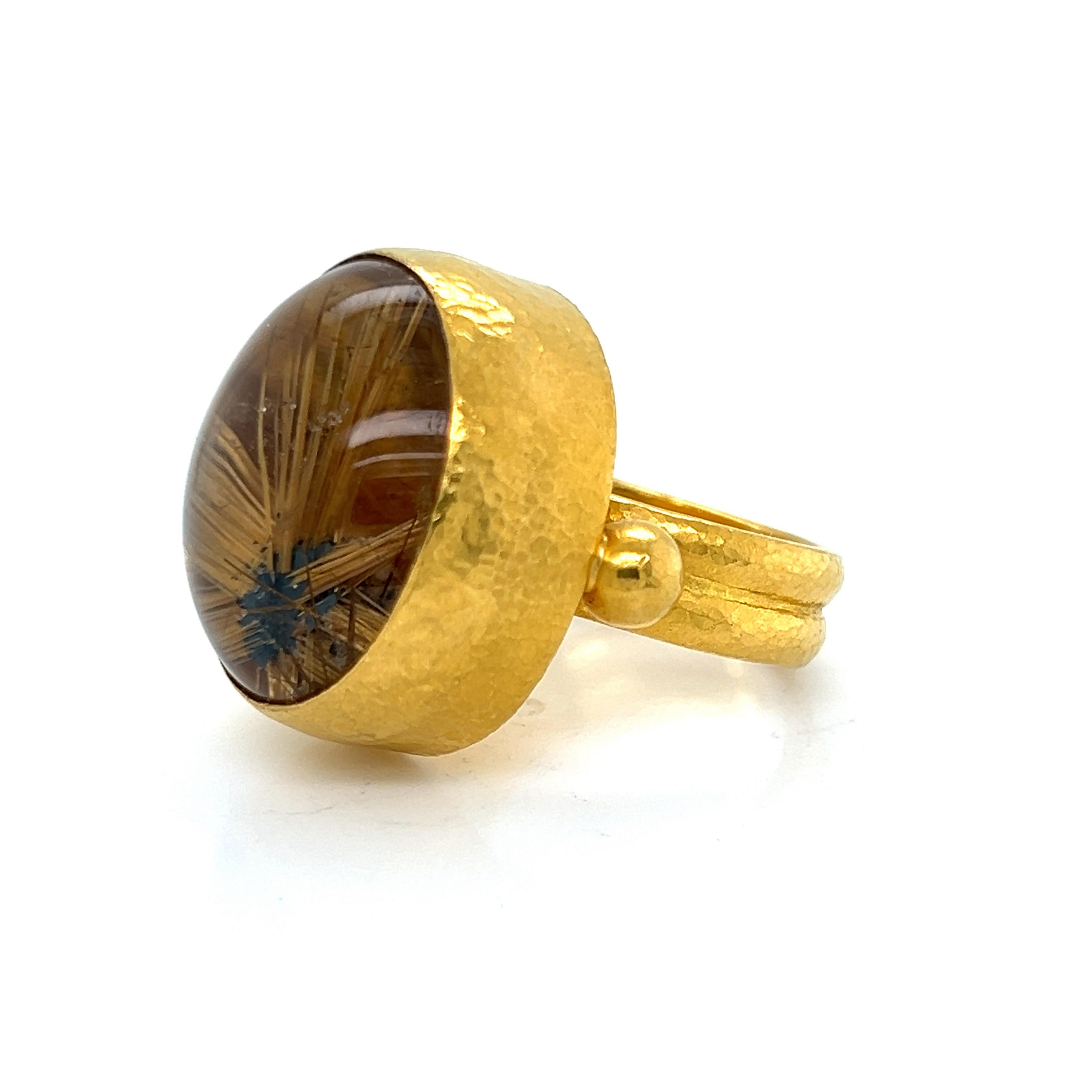 Anello cocktail con pietra d'oro Gurhan Rune in oro 24k e quarzo rutilato in vendita 2