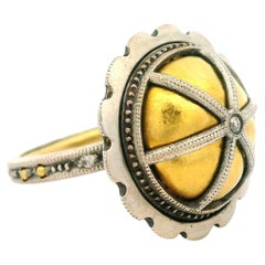 Gurhan Silver & Yellow Gold Section Diamond Unique Domed Platter Ring