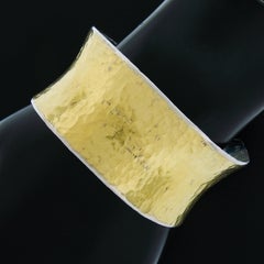 Gurhan Silver & Yellow Gold Wide Hammered Finish Open Cuff Bangle Bracelet