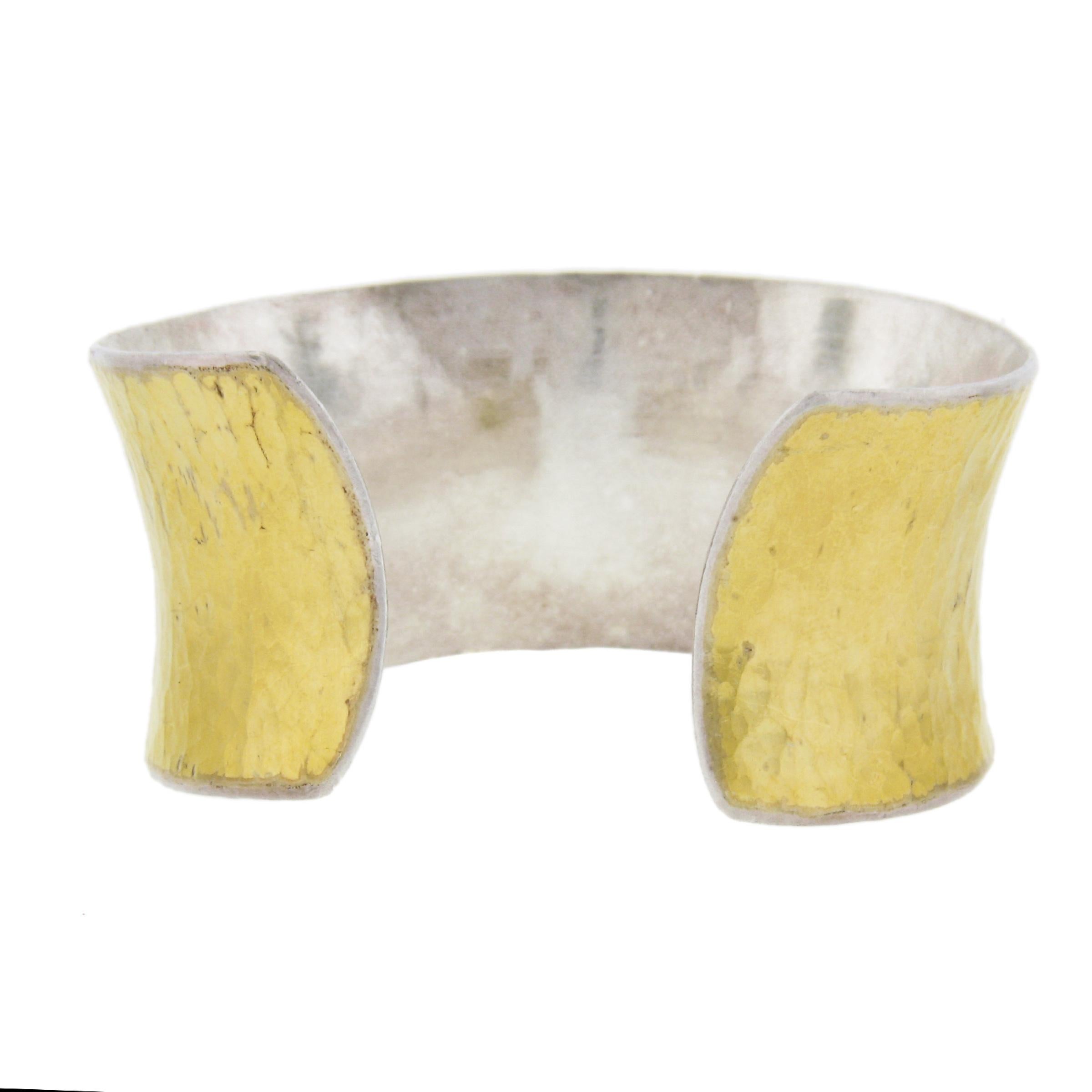 Gurhan Silver & Yellow Gold Wide Hammered Finish Open Cuff Bangle Bracelet For Sale 1