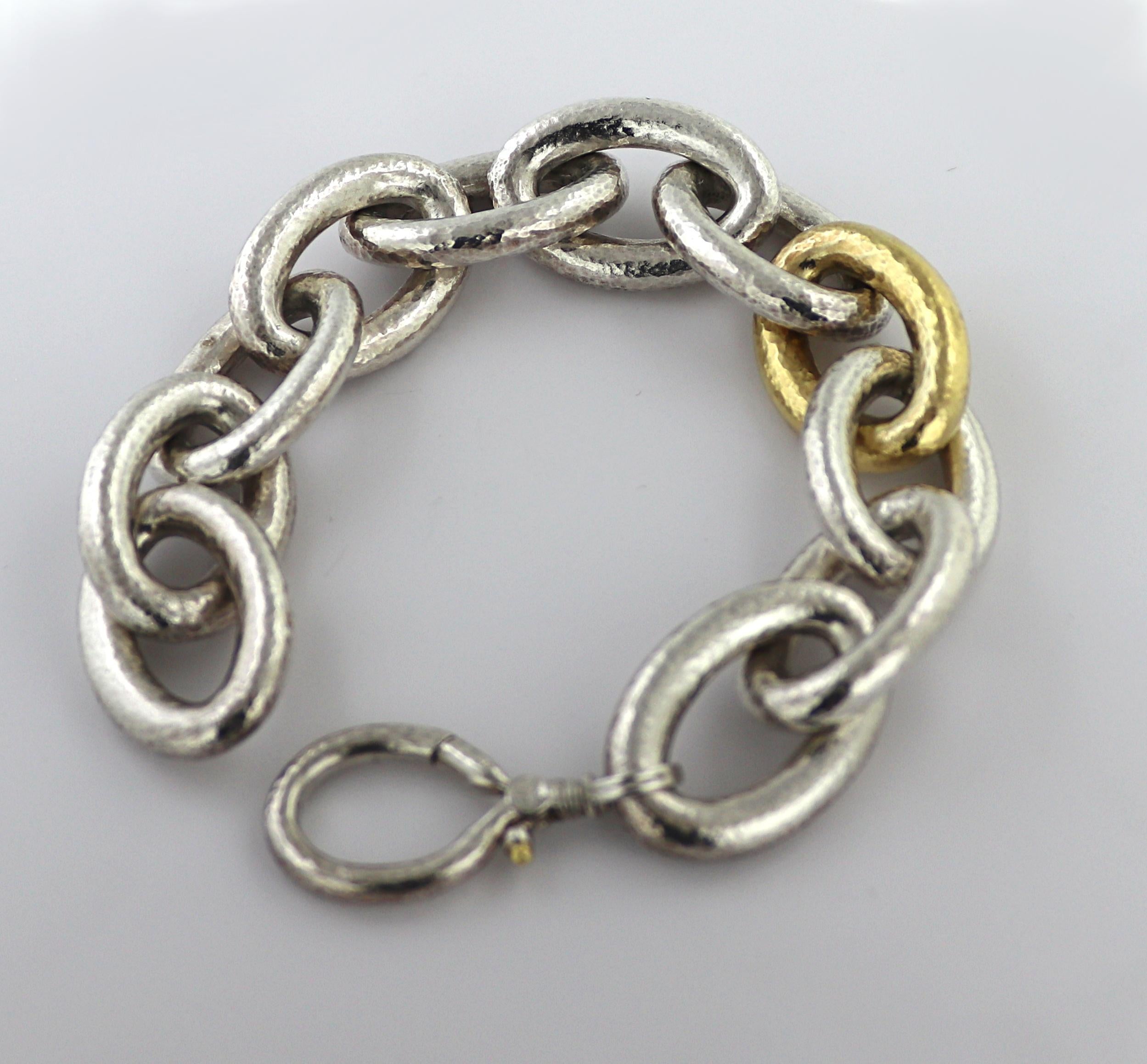 Gurhan Sterling Silver, 24k Gold Bonded Hoopla Link Bracelet For Sale 3