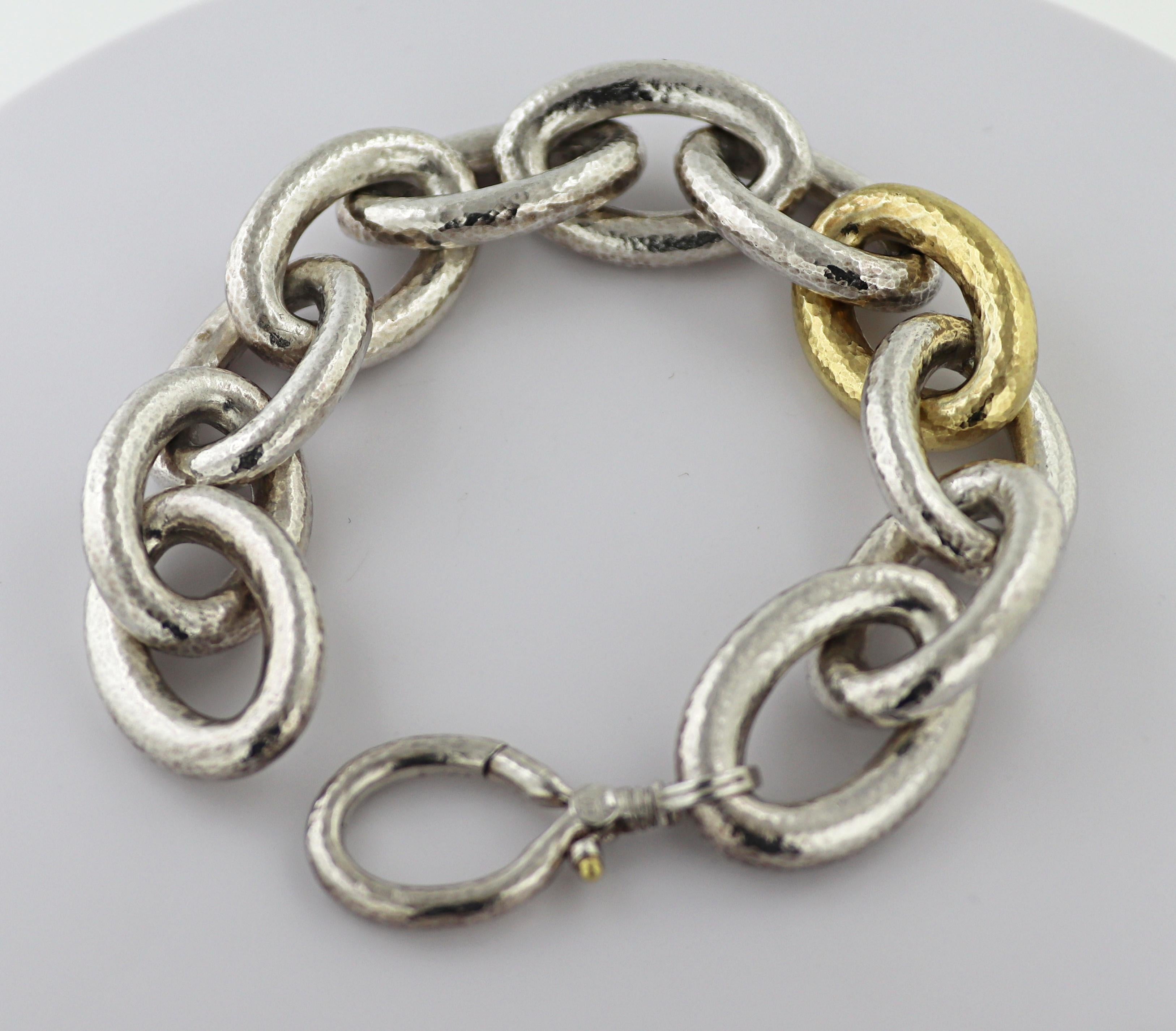 Gurhan Sterling Silver, 24k Gold Bonded Hoopla Link Bracelet For Sale 4