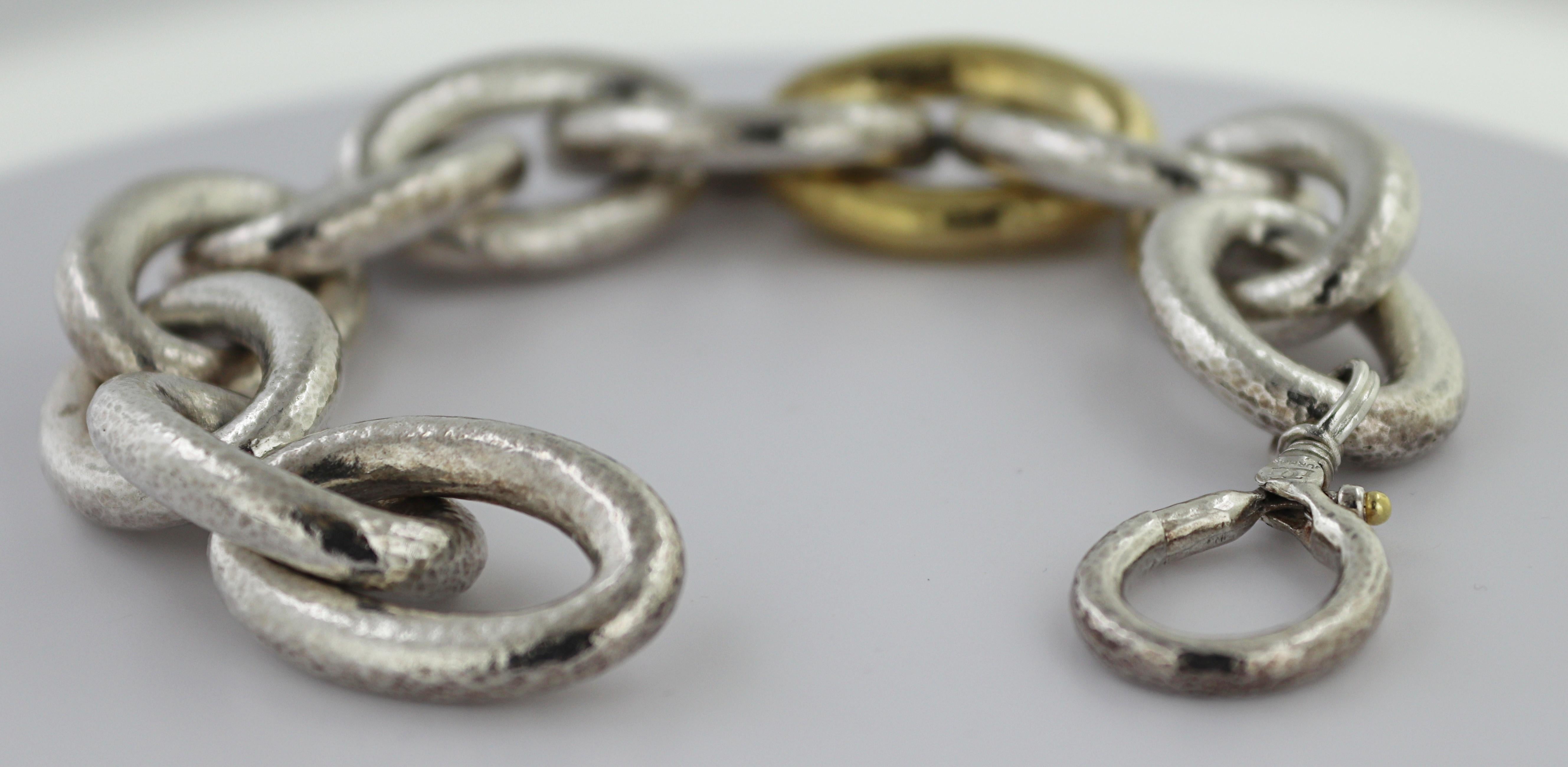 Artisan Gurhan Sterling Silver, 24k Gold Bonded Hoopla Link Bracelet For Sale