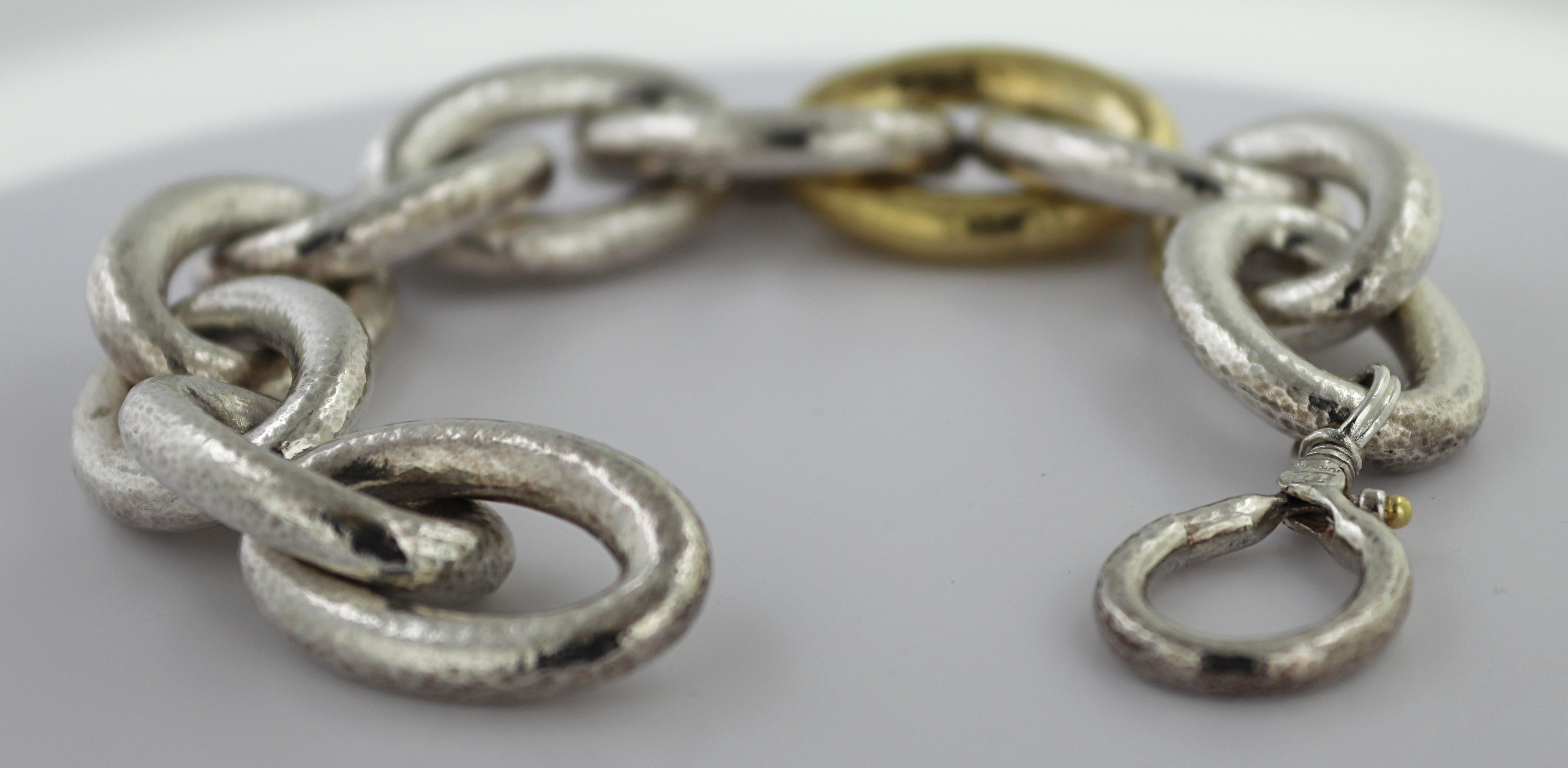 Gurhan Sterling Silver, 24k Gold Bonded Hoopla Link Bracelet In Good Condition For Sale In Pleasant Hill, CA