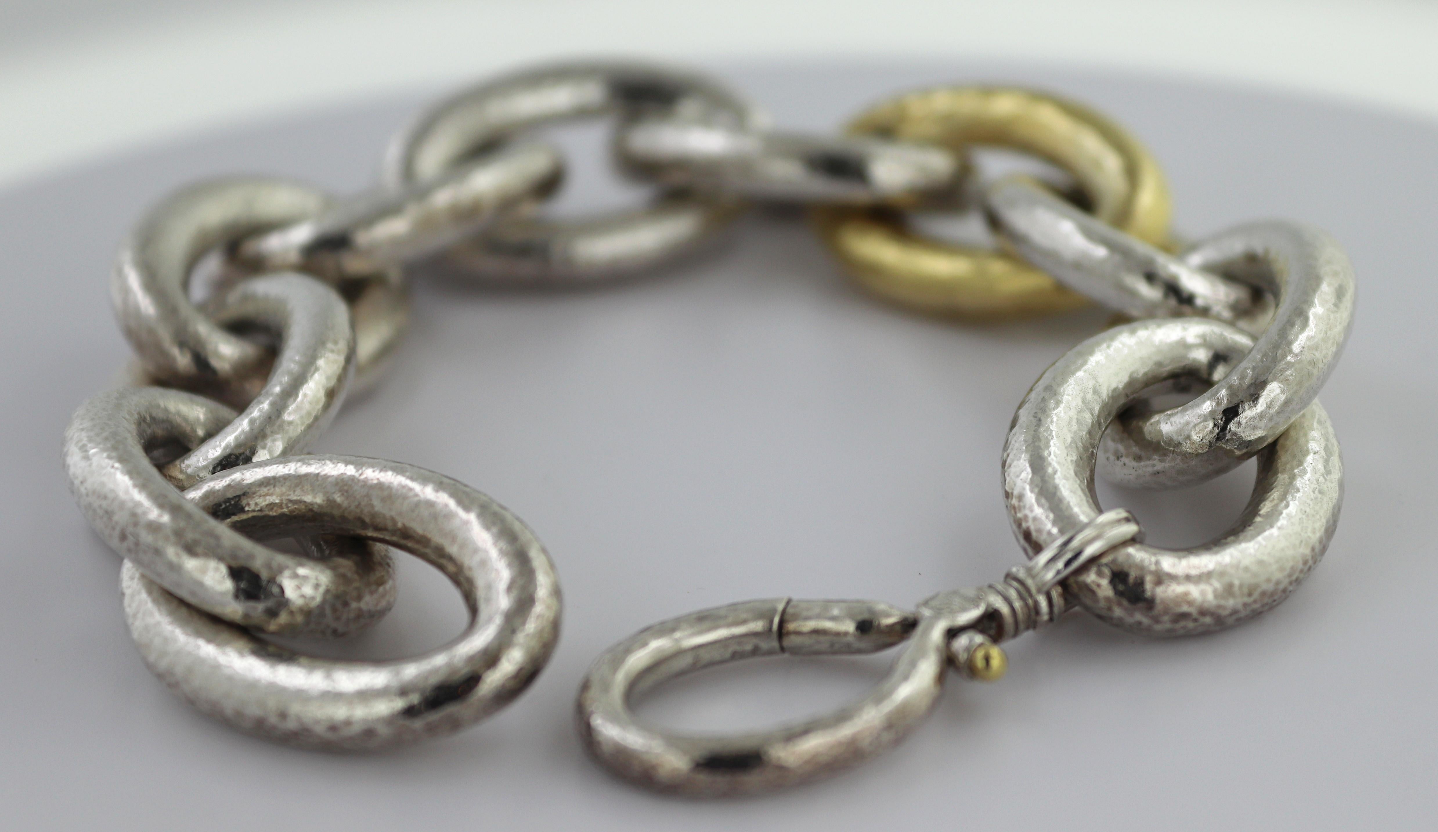 Women's or Men's Gurhan Sterling Silver, 24k Gold Bonded Hoopla Link Bracelet For Sale