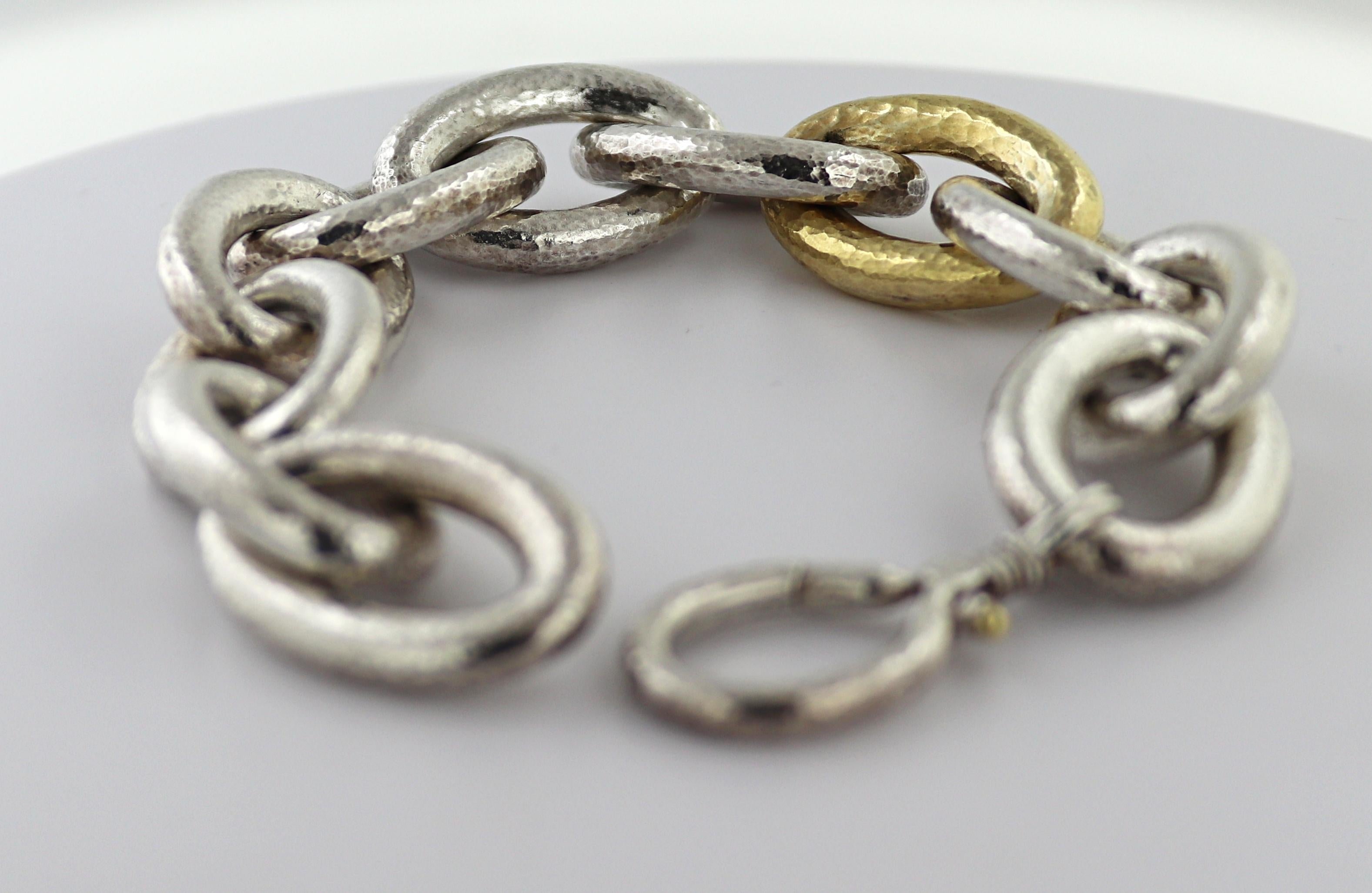 Gurhan Sterling Silver, 24k Gold Bonded Hoopla Link Bracelet For Sale 1