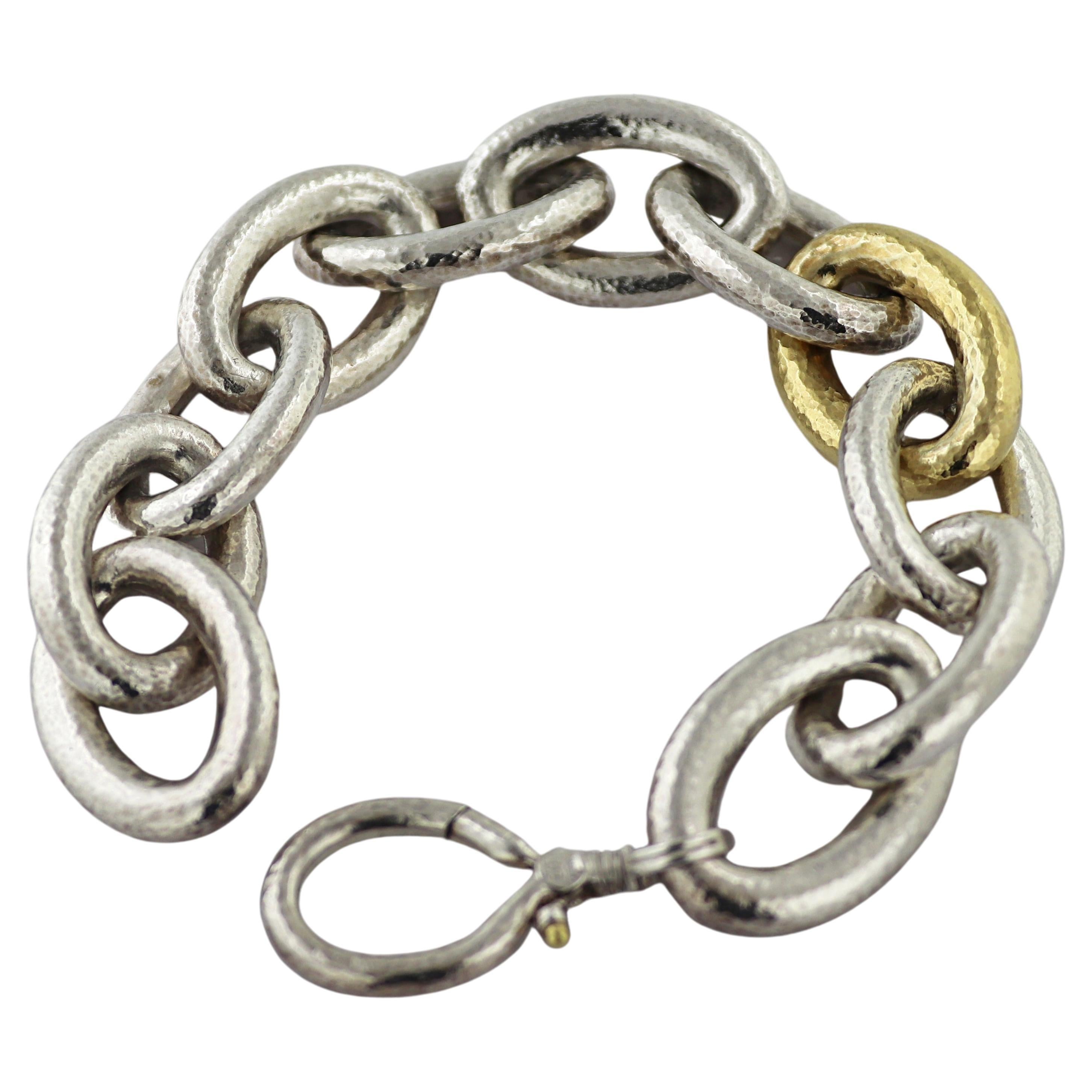 Gurhan Sterling Silver, 24k Gold Bonded Hoopla Link Bracelet For Sale
