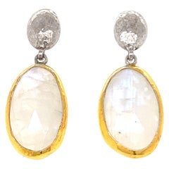 Rosecut Moonstone  Set in Sterling Silver & 24k Yellow Gold  Earrings by Gurhan