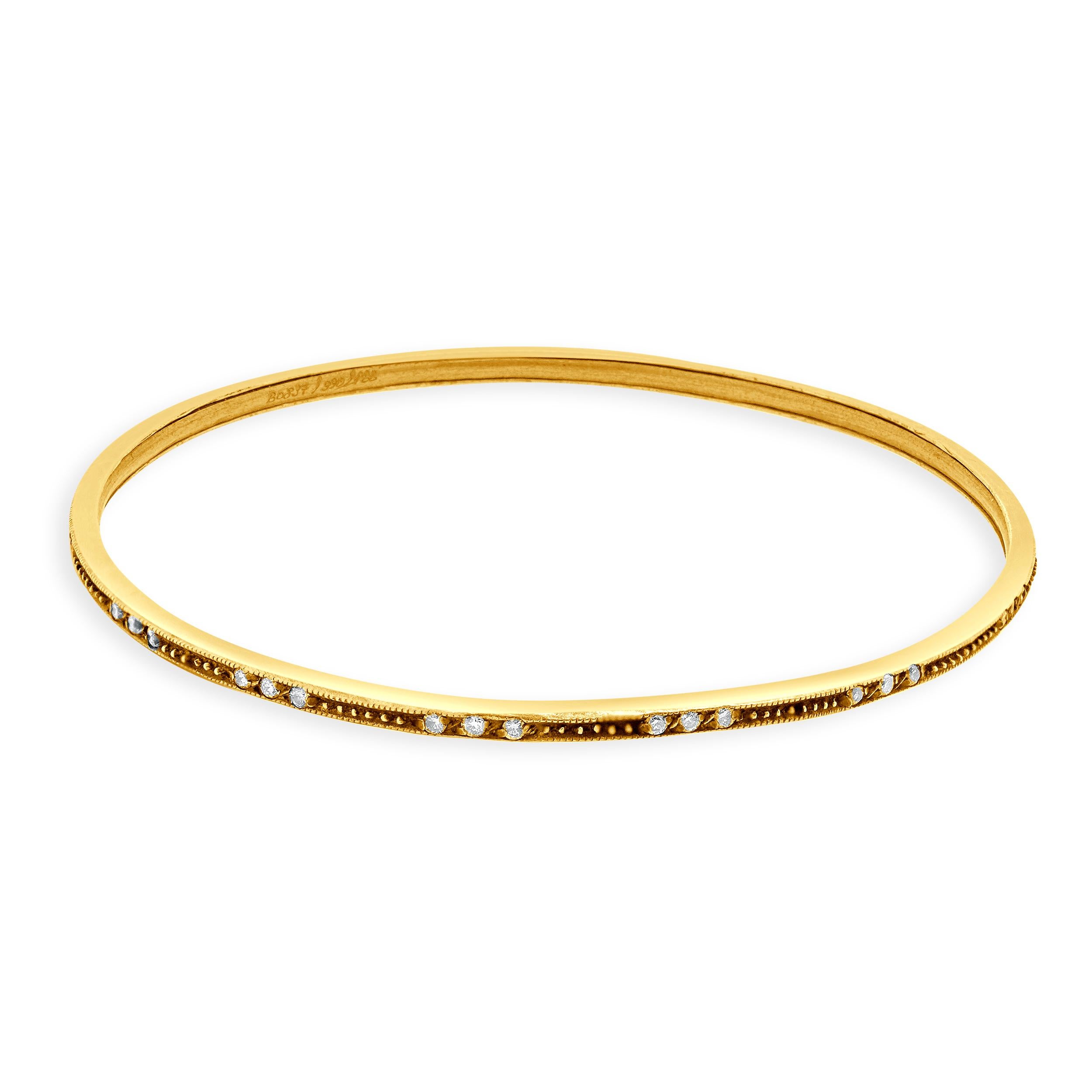 Gurhan Sterling Silver and 24 Karat Yellow Gold Diamond Station Bangle Bracelet For Sale