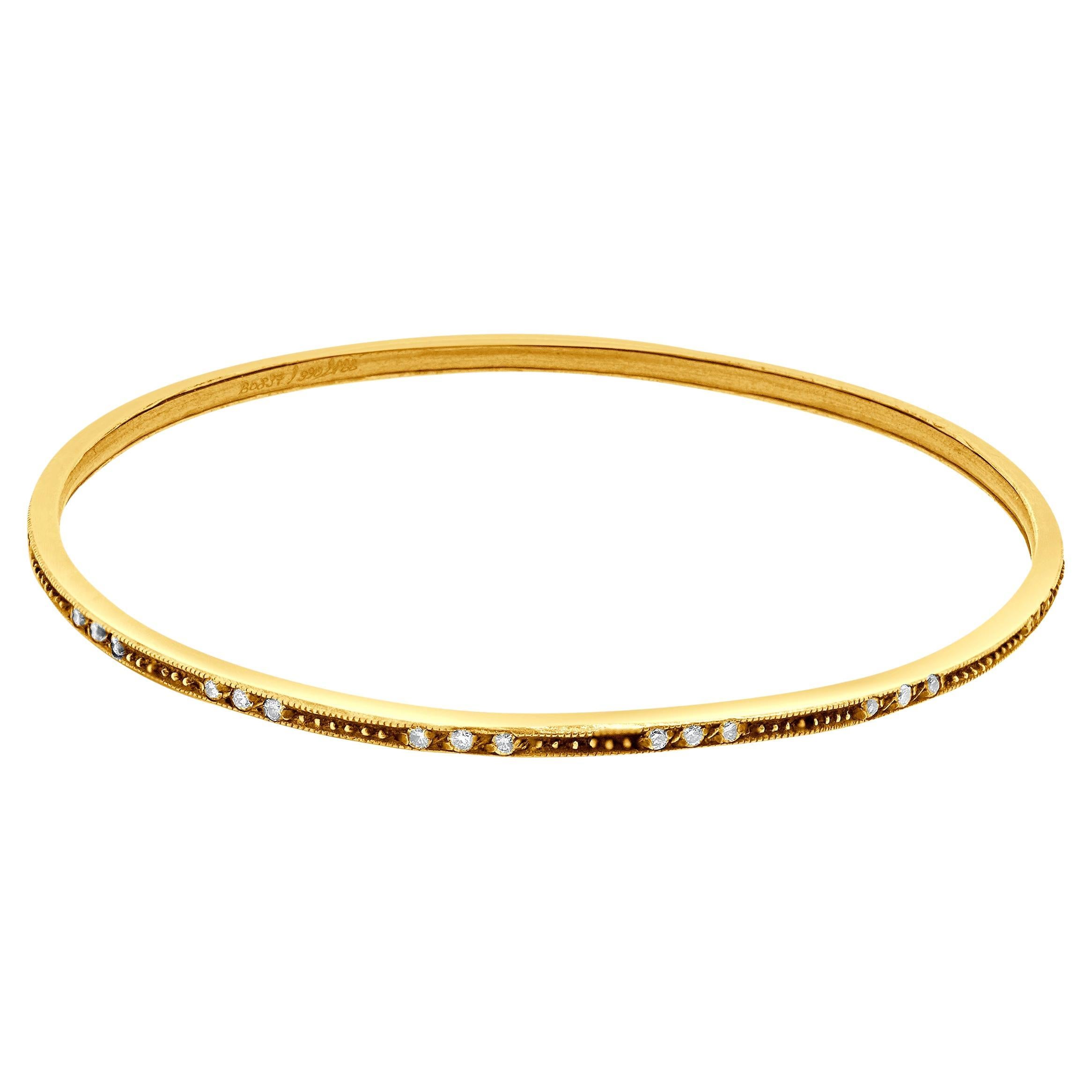 Gurhan Sterling Silver and 24 Karat Yellow Gold Diamond Station Bangle