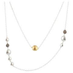 Gurhan Sterling Silver and 24K Yellow Gold Lentil Station Necklace With Diamonds