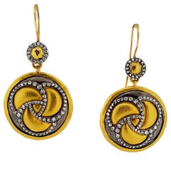 Gurhan Triskele Two-Tone 24 Karat Gold and Diamond Drop Earrings