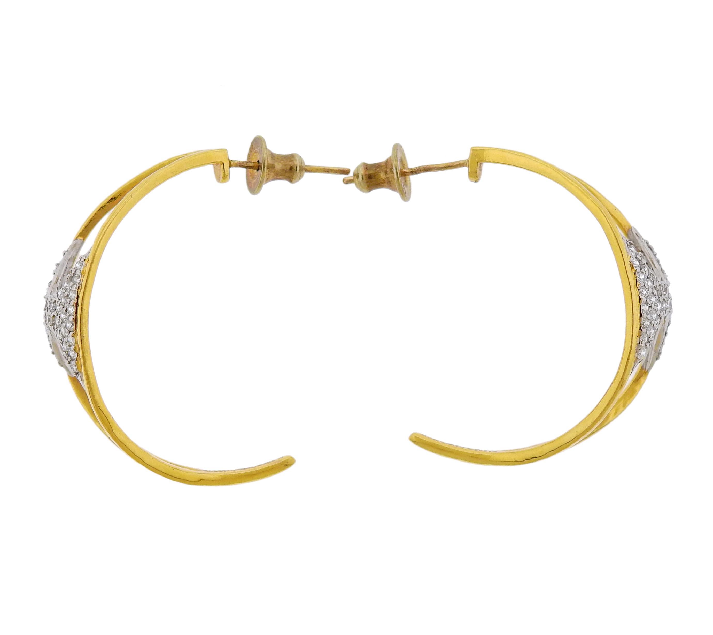 Gurhan Tuxedo Gold Diamond Half Hoop Earrings In New Condition For Sale In Lambertville, NJ