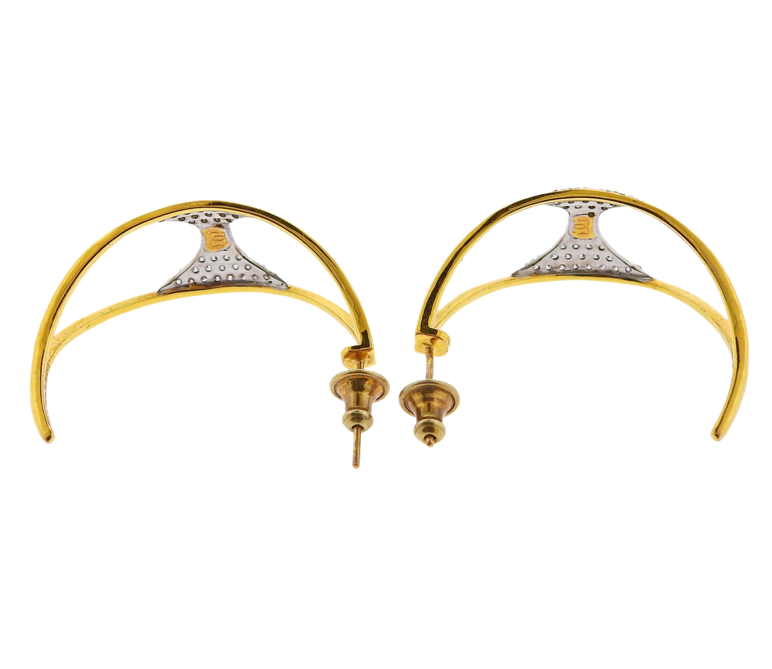 Women's Gurhan Tuxedo Gold Diamond Half Hoop Earrings For Sale