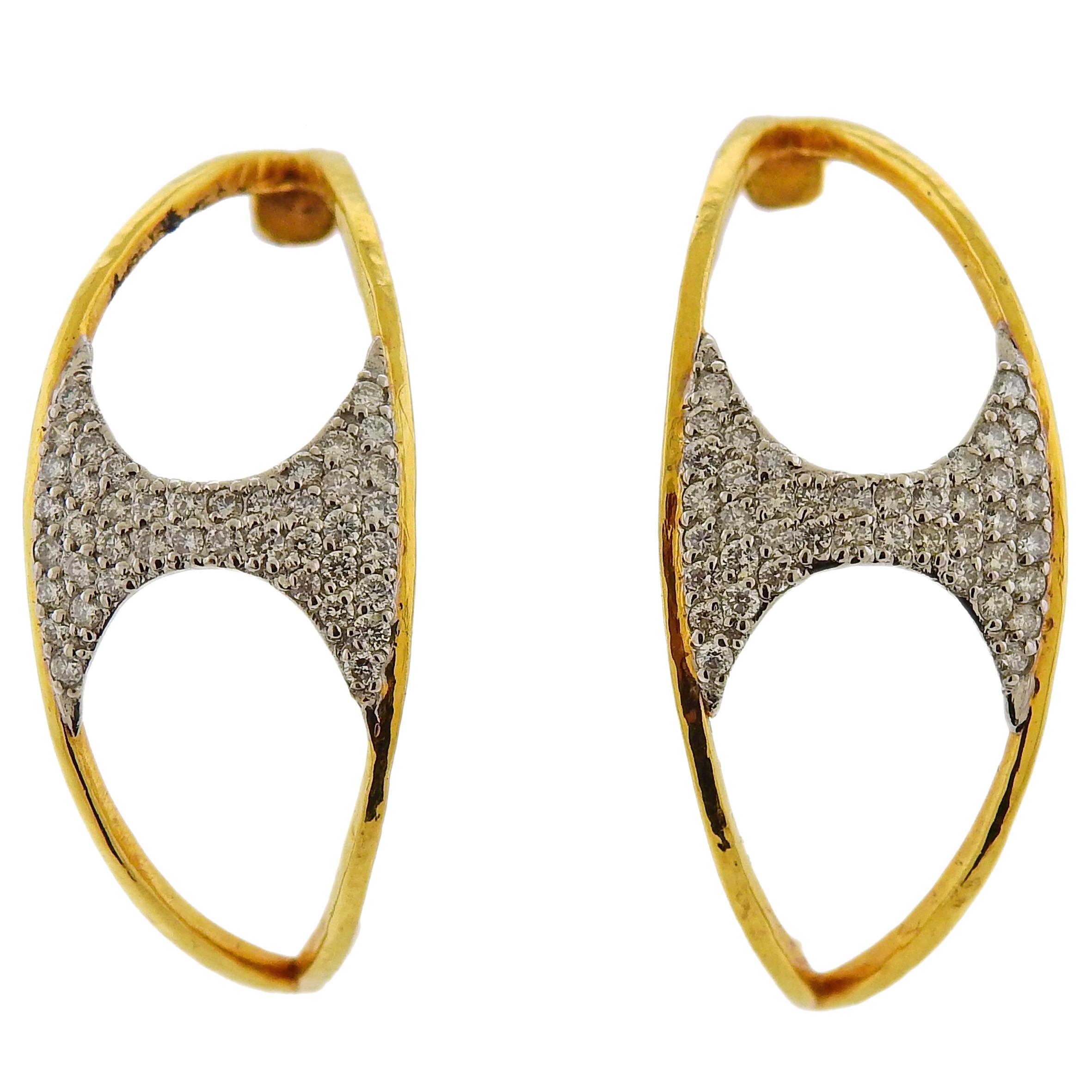 Gurhan Tuxedo Gold Diamond Half Hoop Earrings For Sale
