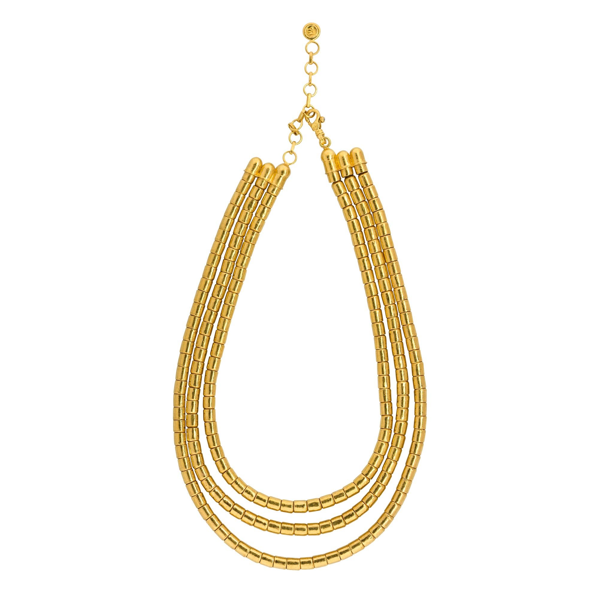 Style: Hammered Multi-Strand Necklace
Material: 24k Yellow Gold
Weight: 127.8g (82.2dwt) 
Measurements: 14
