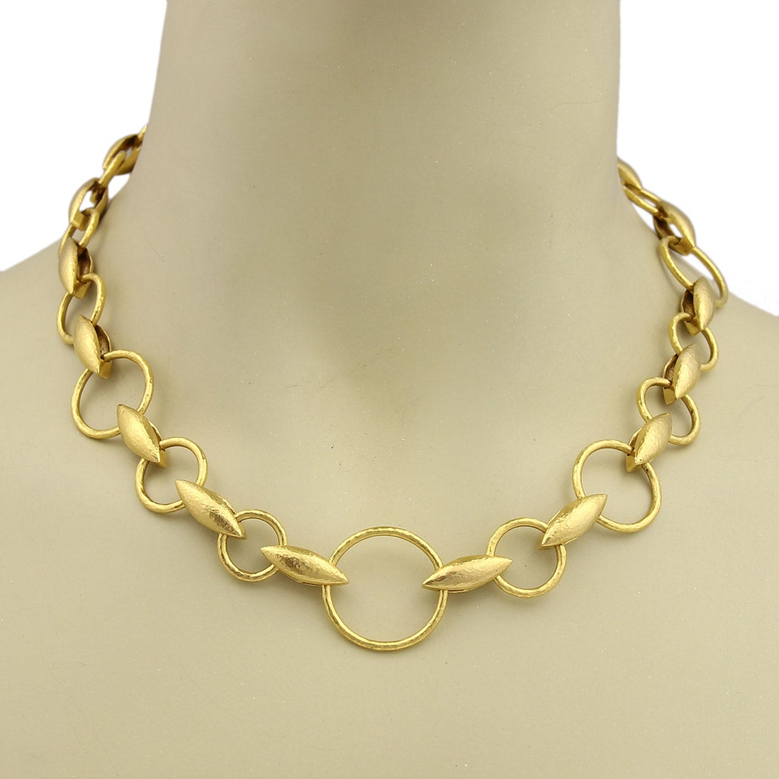 Gurhan Wheatla 24k Gold Hammered Circles & Wheat Link Necklace For Sale