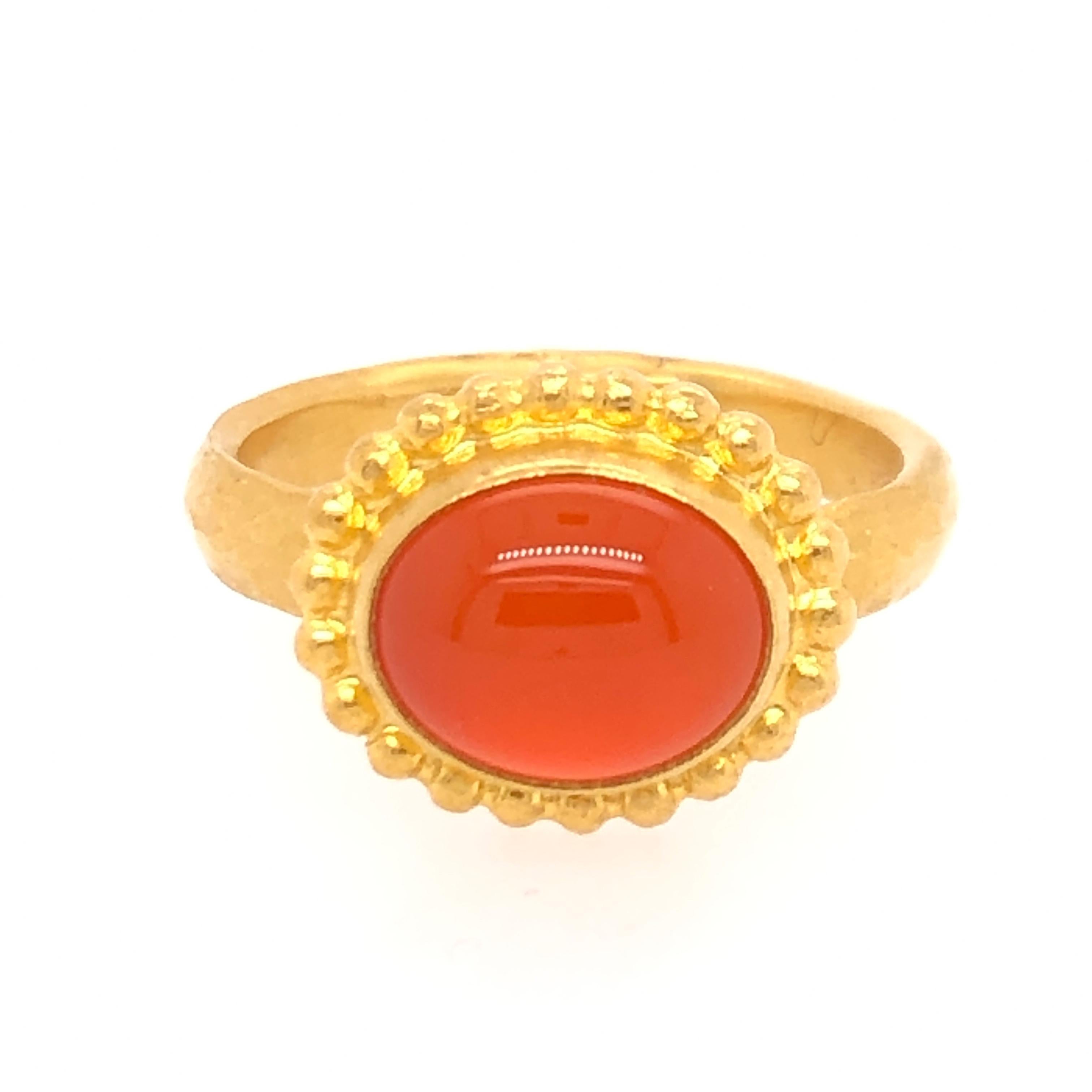 Gurhan 24K yellow gold fire opal ring. Cabochon 

Size: 6

Stamped: RQ093/0.990, GURHAN