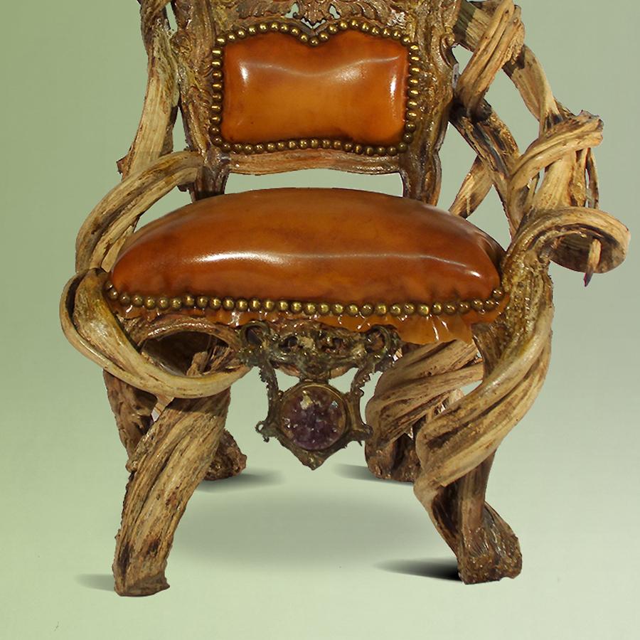 Hand-Carved Guru Latex Armchair with Amethyst and Citrine Stone For Sale