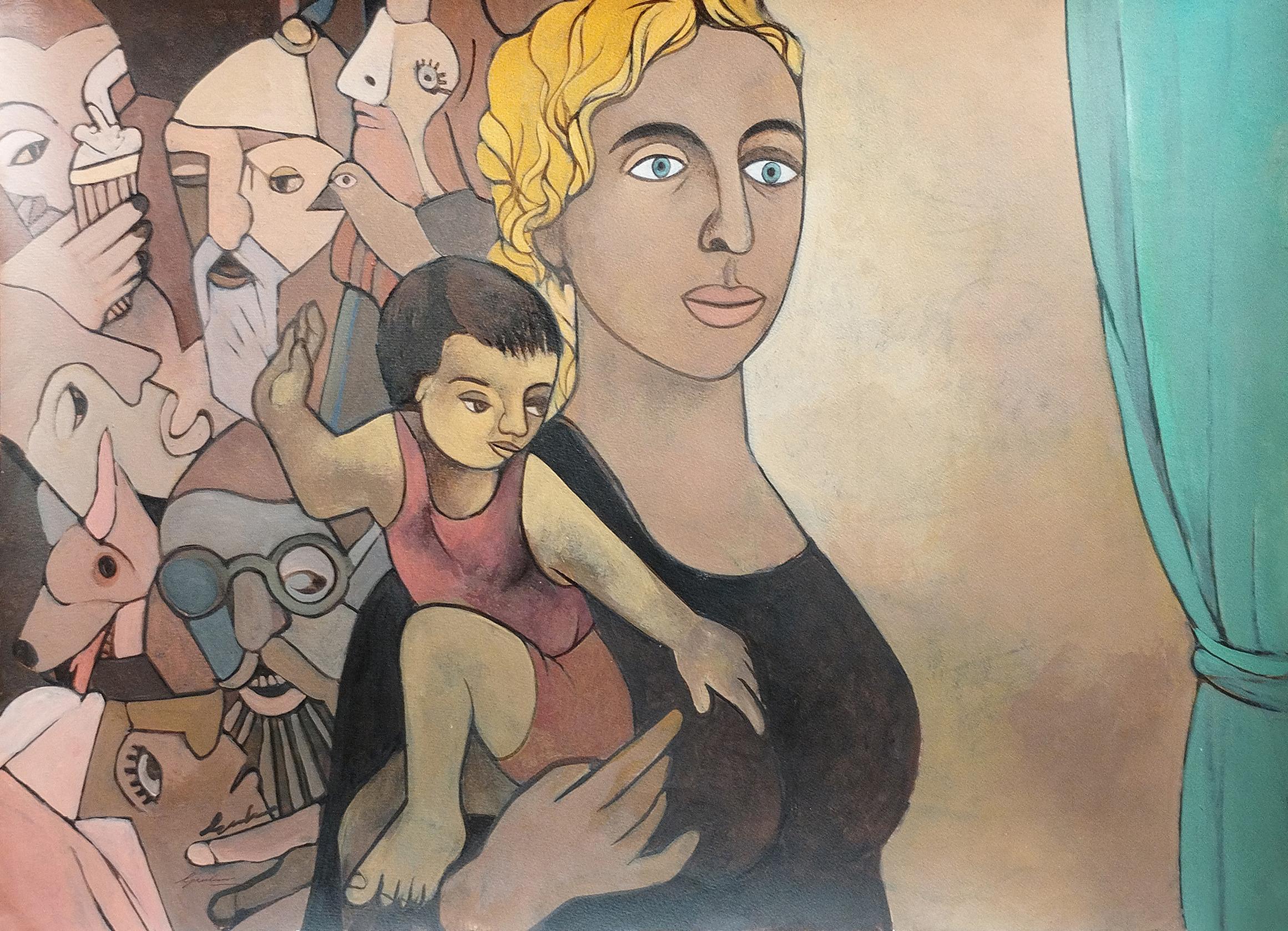 Futuro presente, Acrilico su carta Fabriano, Giallo Artista contemporaneo-in stock
