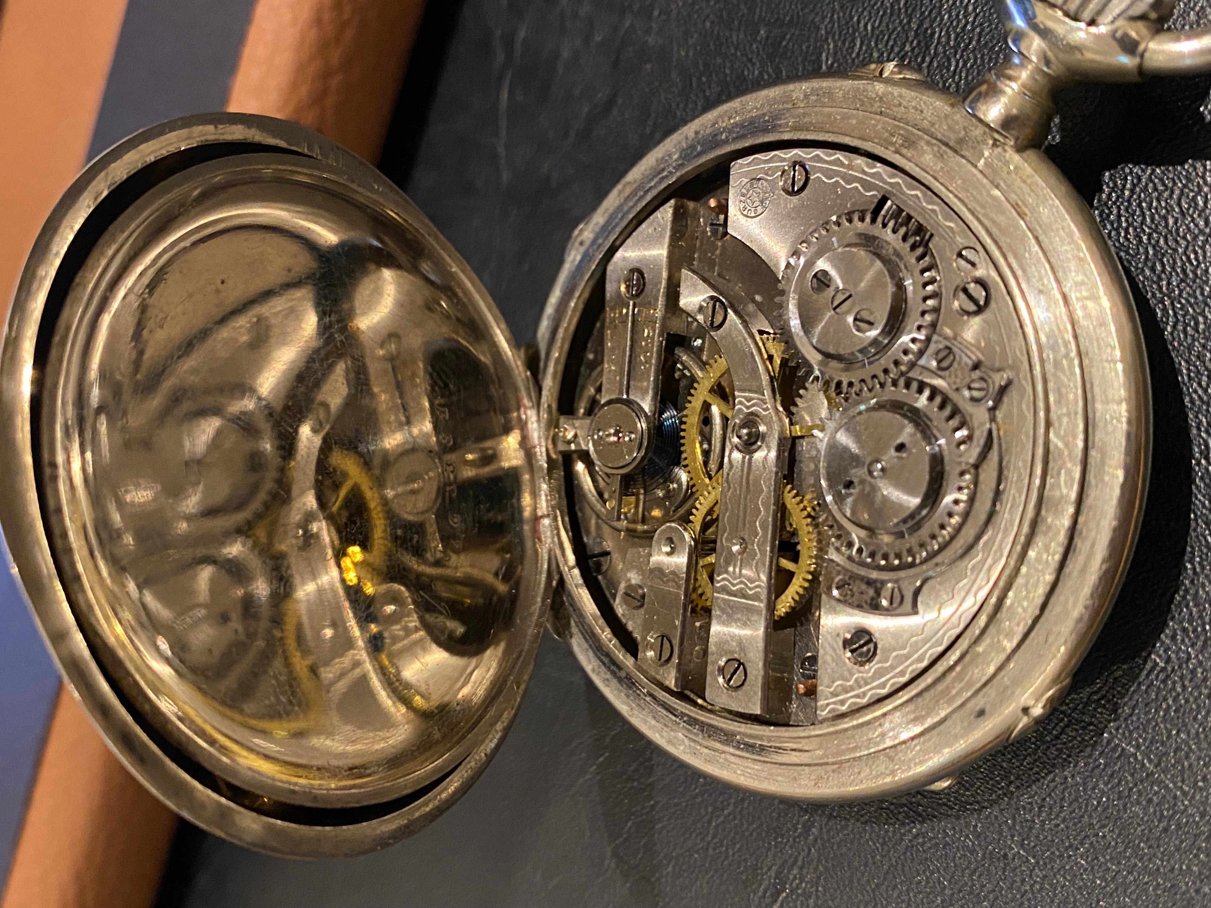Gurzelen by Omega Swiss Triple Calendar Antique XIXc 50mm Open Face Pocket Watch For Sale 1