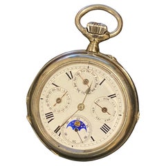 Gurzelen by Omega Swiss Triple Calendar Antique XIXc 50mm Open Face Pocket Watch