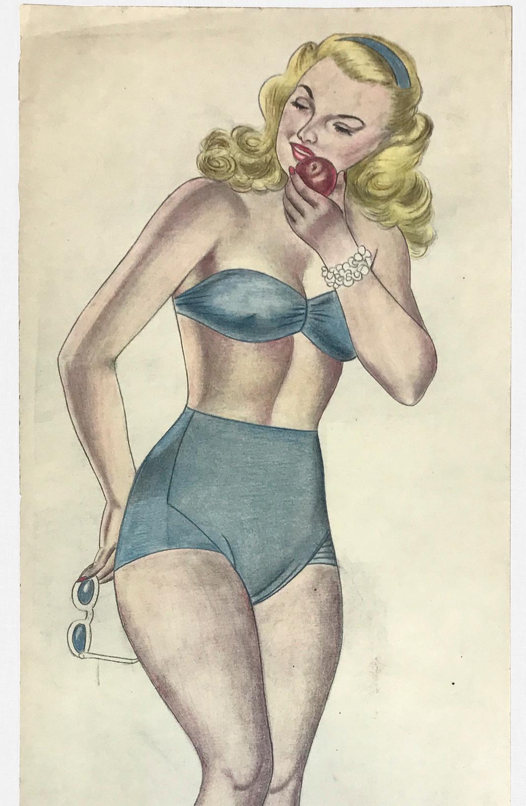 Gus George - Pin-up-Zeichnung auf Papier um 1948. Von einer Gruppe von  ca. 20 Werke, die kürzlich im oberen New York State entdeckt wurden.