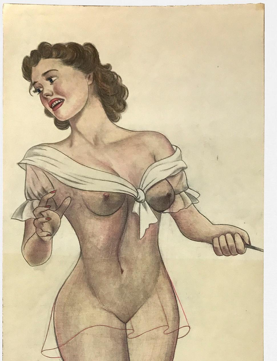 Gus George - Pin-up-Zeichnung auf Papier um 1948. Von einer Gruppe von  ca. 20 Werke, die kürzlich im oberen New York State entdeckt wurden.