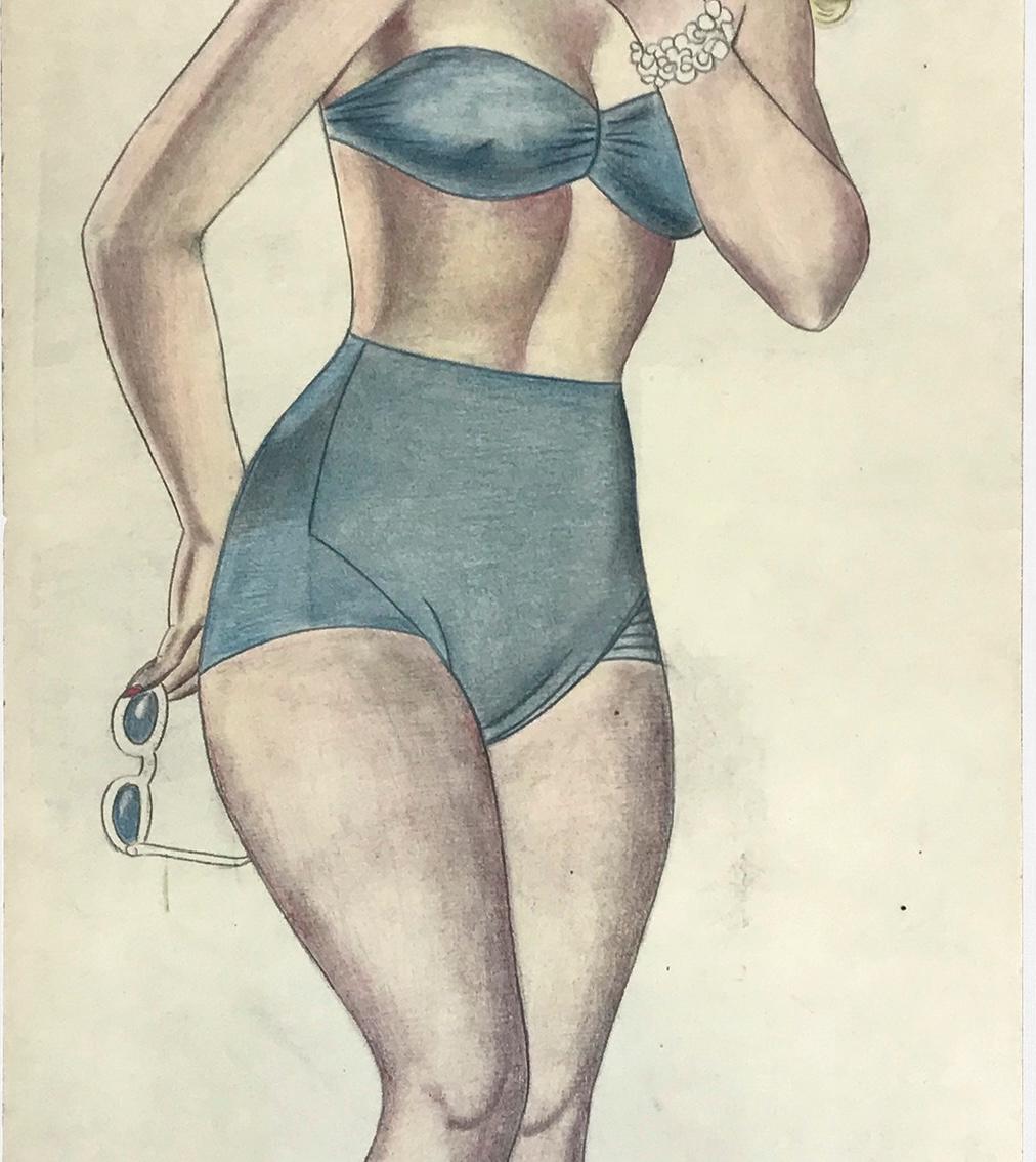 Gus George – Pin-up-Zeichnung (Volkskunst) im Angebot