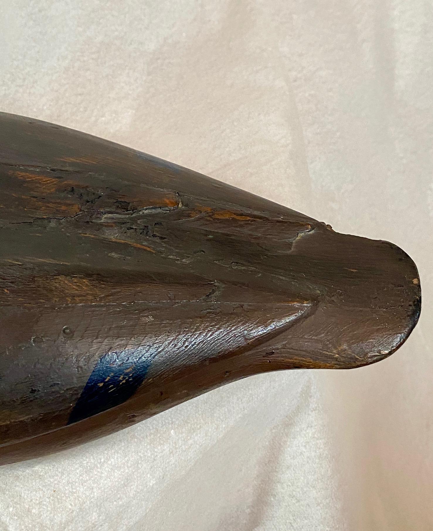 Hand-Carved Gus Wilson Turned Head Black Duck Decoy, Maine, circa 1930s