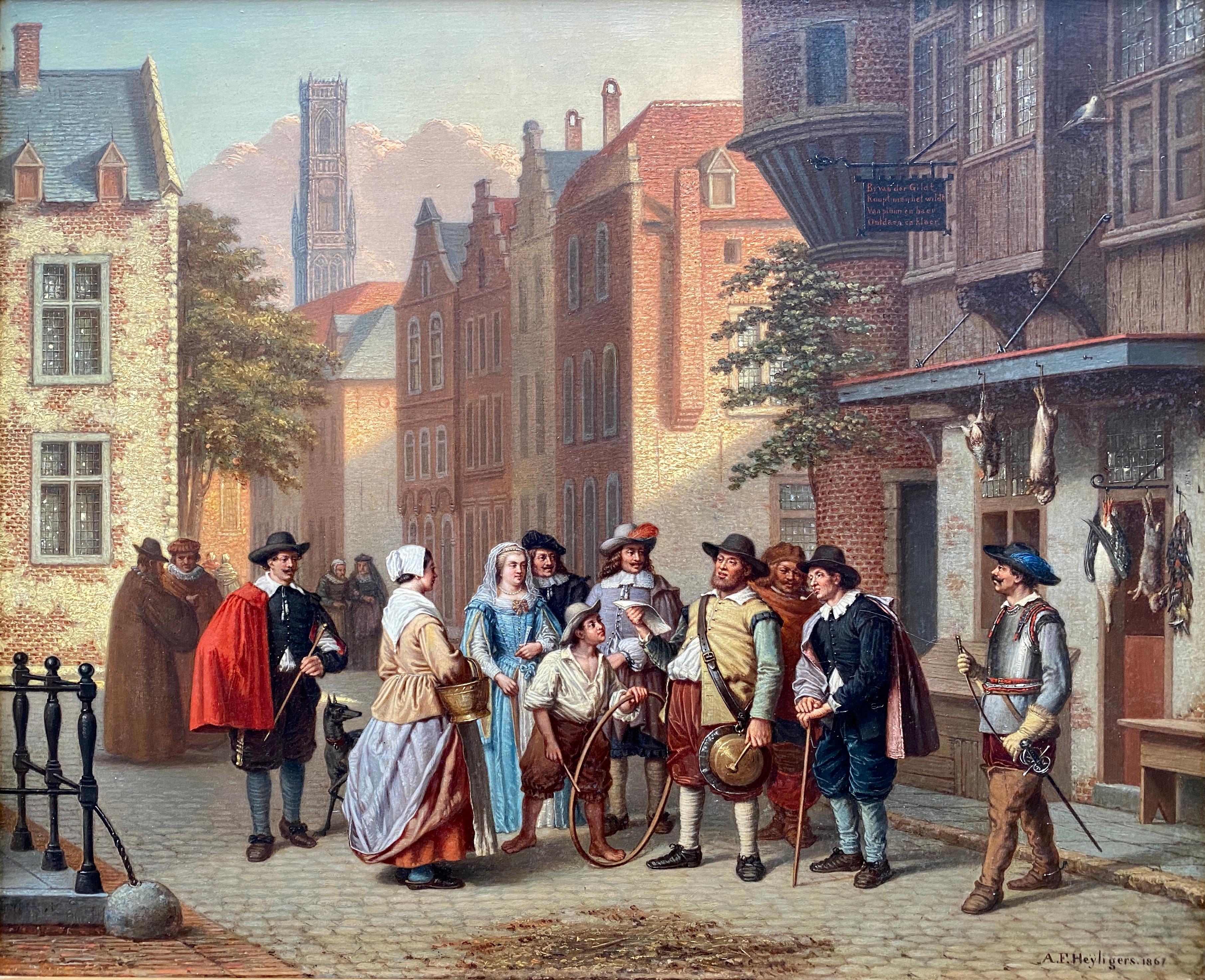 Eine Ansicht von Brügge - Belford, Heyligers Gustaaf Antoon François, signiert, datiert 1861 – Painting von Gustaaf Antoon François Heyligers
