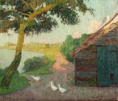 Antique Geese going into the Leie - Gustaaf De Smet (Gent 1877 -1943)