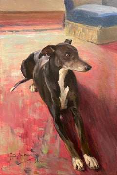 Antique The Greyhound, Oil Animal Painting, Swedish Artist, Signed and dated 1892