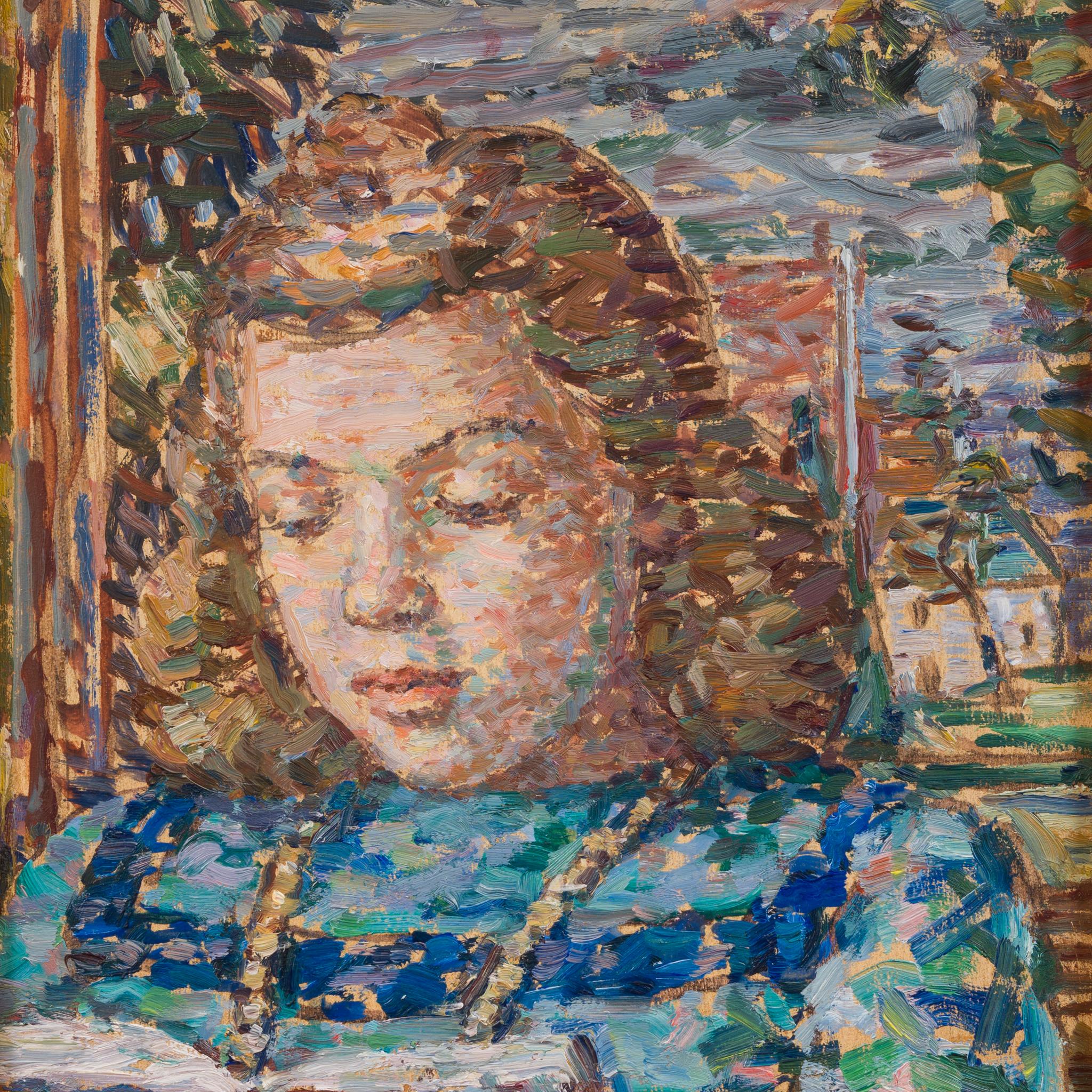 A Young Girl Reading a Book, Pointillist Artist For Sale 1