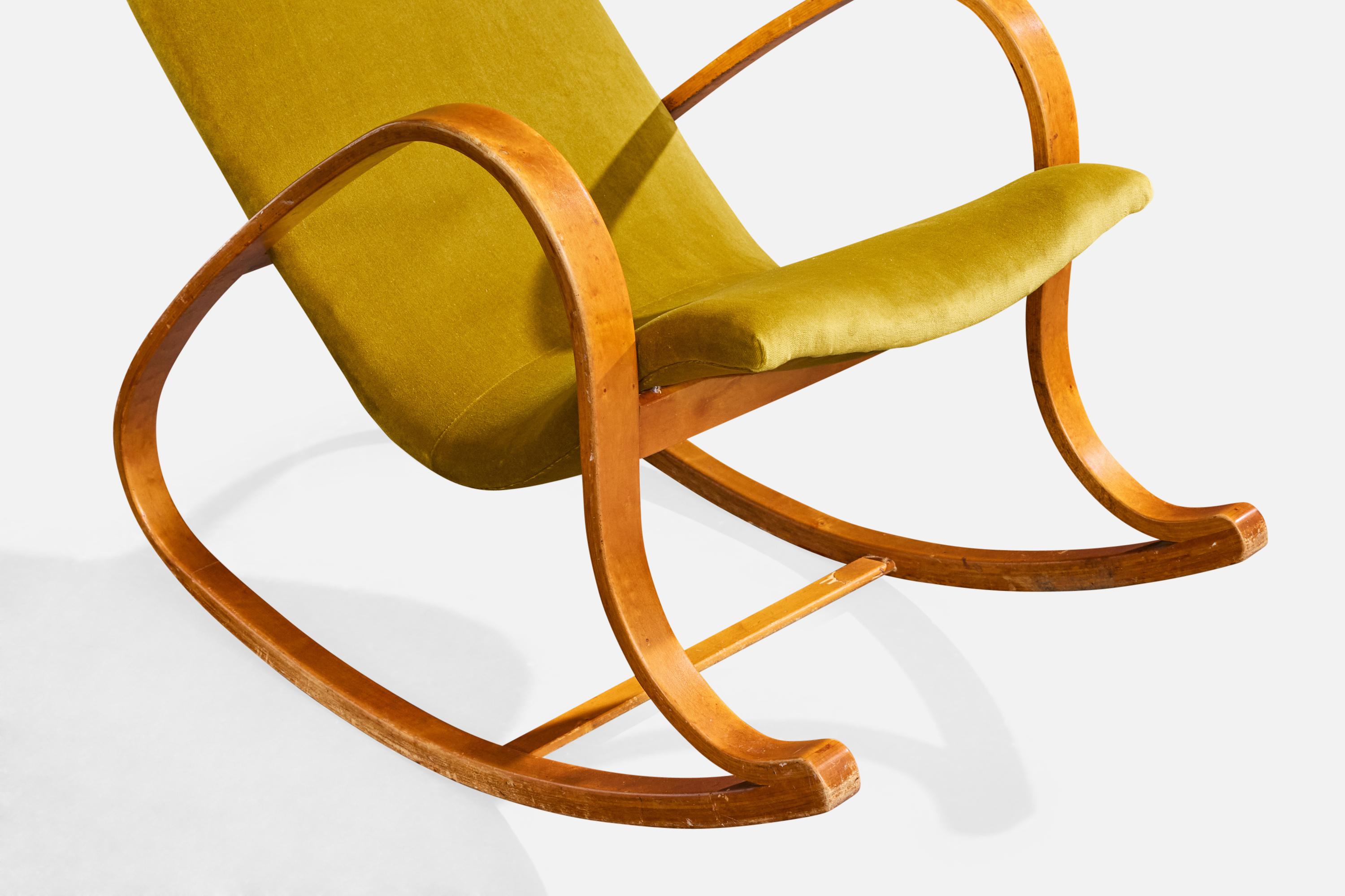 Atribución Gustaf Axel Berg, mecedora, abedul, terciopelo, Suecia, años 40 en venta 6