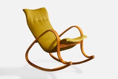 Gustaf Axel Berg Attribution, fauteuil à bascule, bouleau, velours, Suède, années 1940