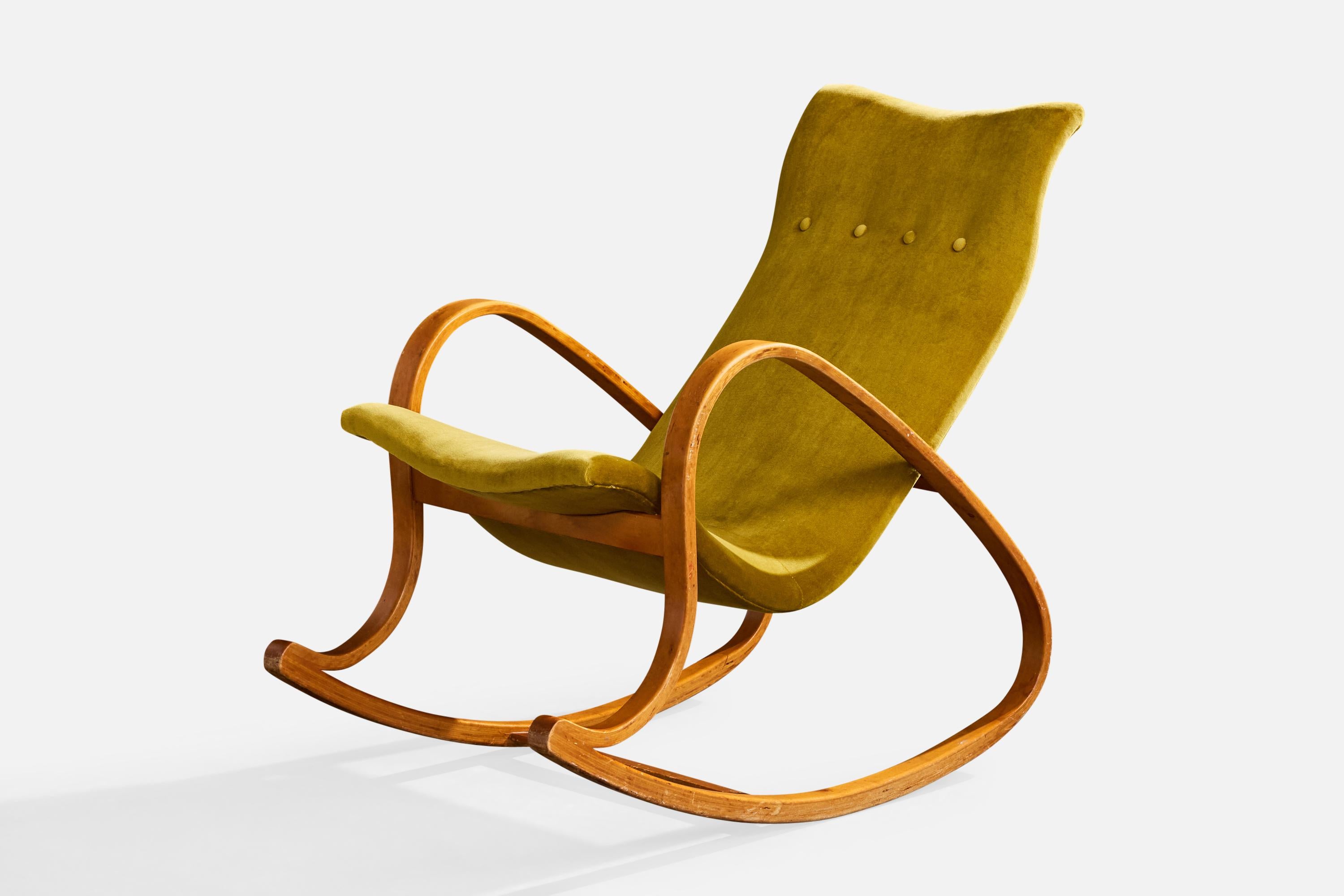 Atribución Gustaf Axel Berg, mecedora, abedul, terciopelo, Suecia, años 40 Terciopelo en venta